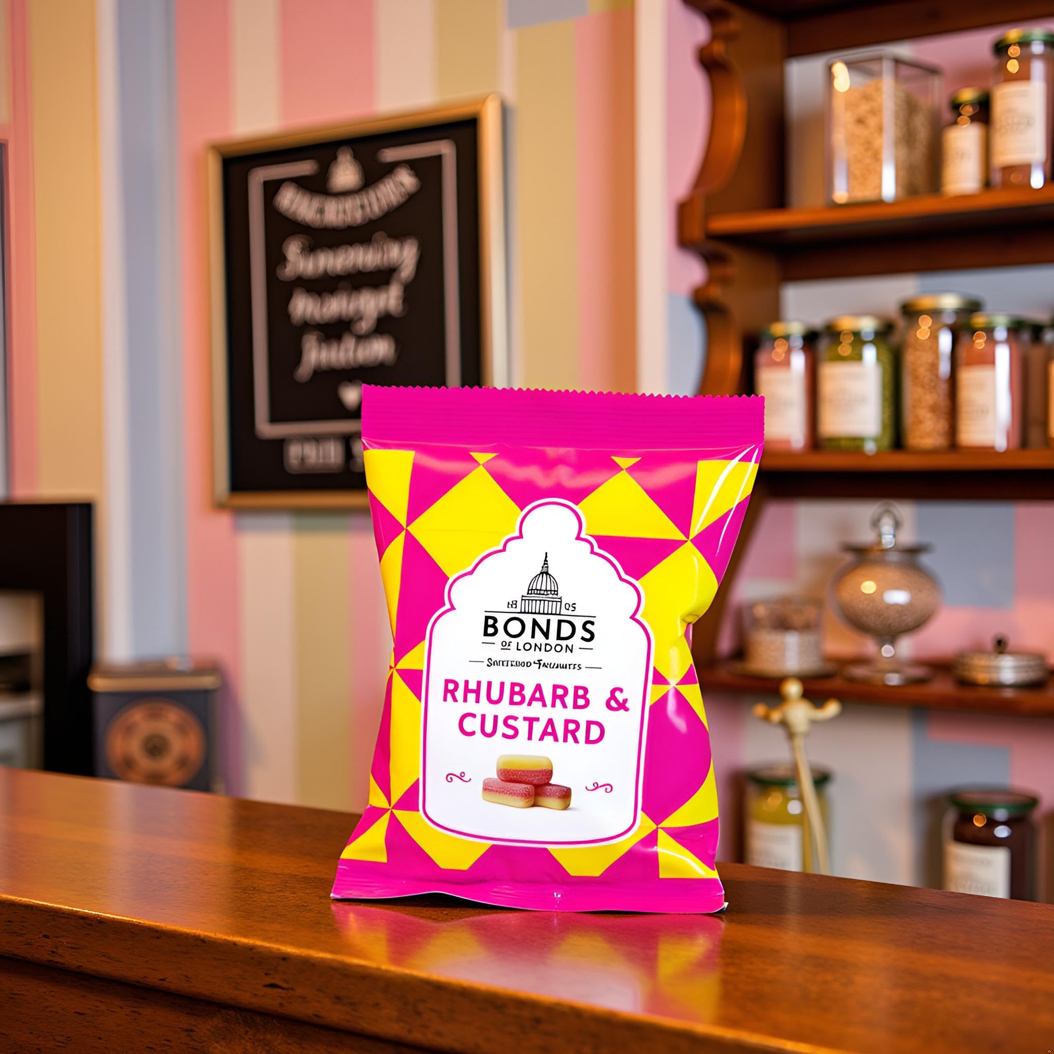 Bonds of London Rhubarb & Custard Boiled Sweets, Retro Gift Bags, Vegetarian Friendly, 130g (Pack of 12) 6