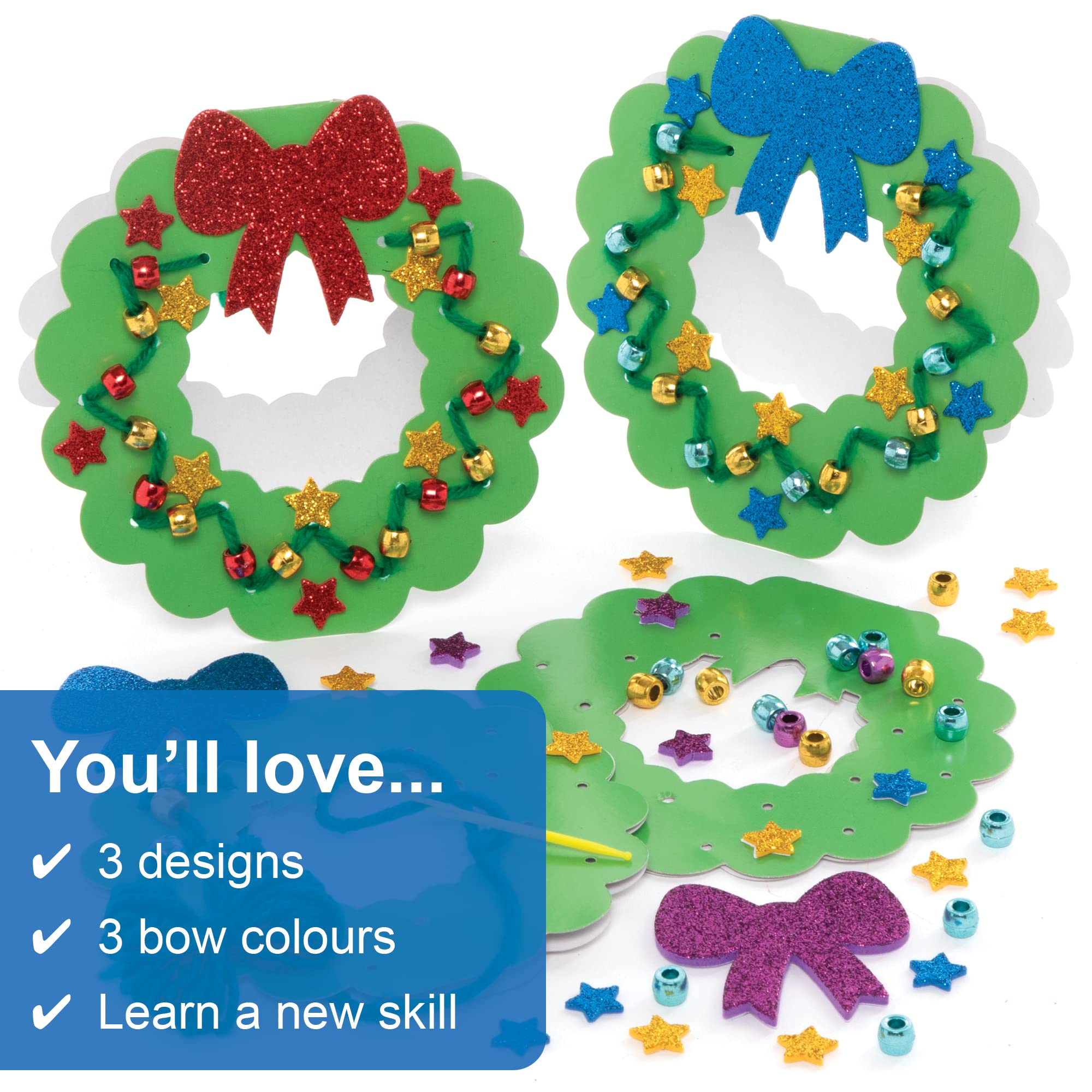 Baker Ross Christmas Wreath Threading Card Craft Kit - Pack of 6 8