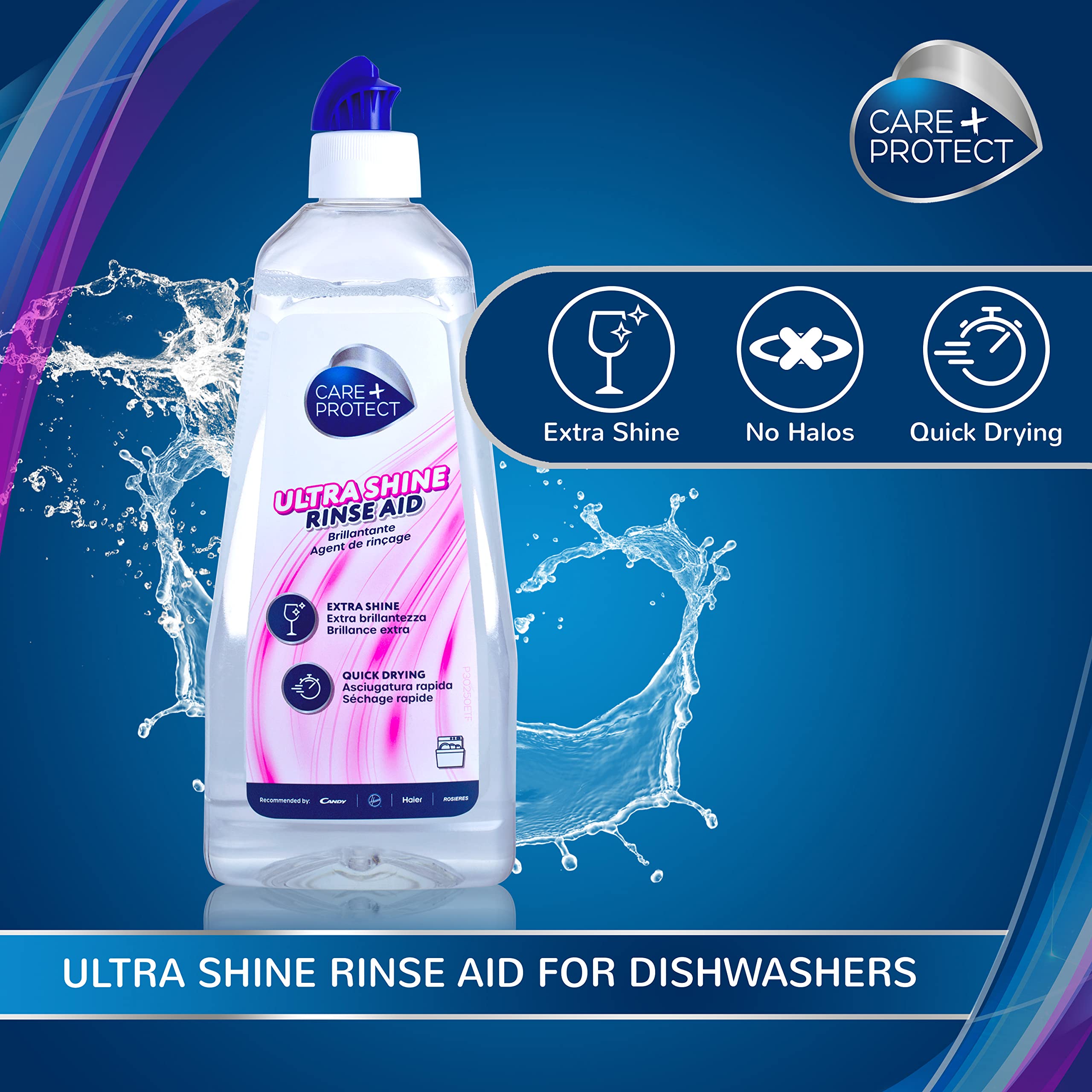 CARE + PROTECT ECO+ Rinse Aid for All Dishwashers - Unscented Liquid, 580 ml (Pack of 3)