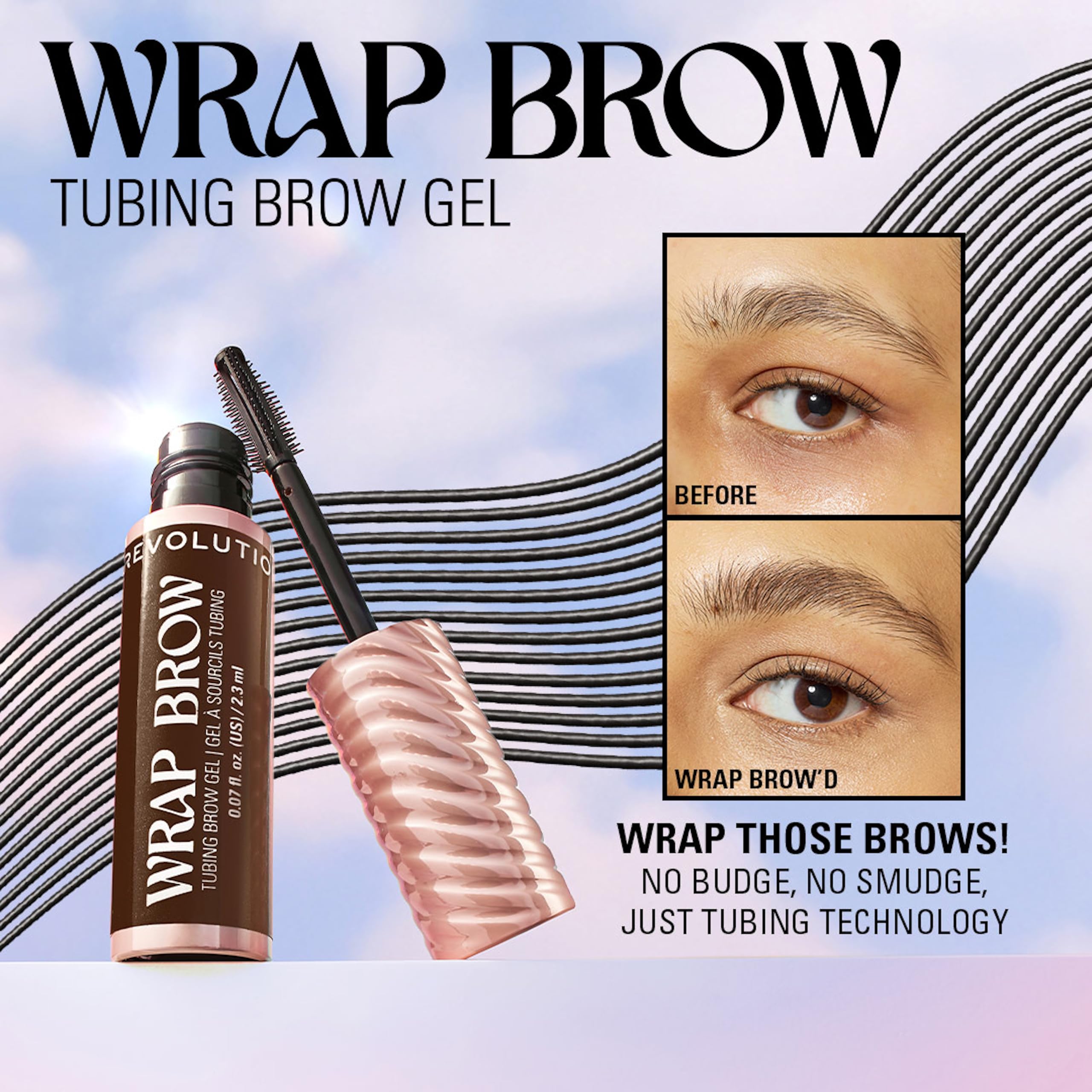 Revolution Beauty London Wrap Brow Tubing Gel - Water-Resistant Sculpting for Women | Warm Medium Brown 3