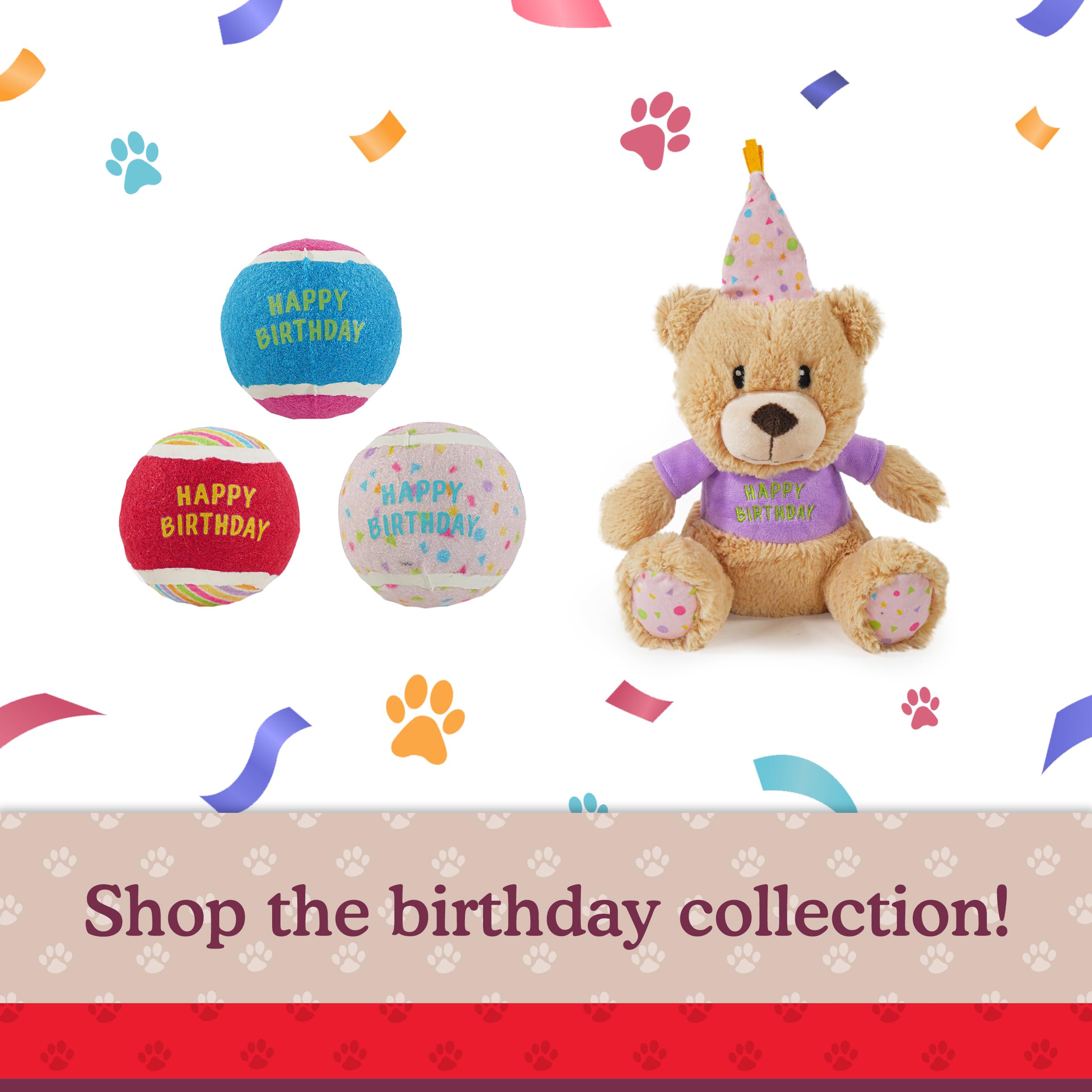 Rosewood Birthday Tennis Balls for Dogs - Pack of 3 Squeaky Fetch Toy Balls | Natural Rubber 3