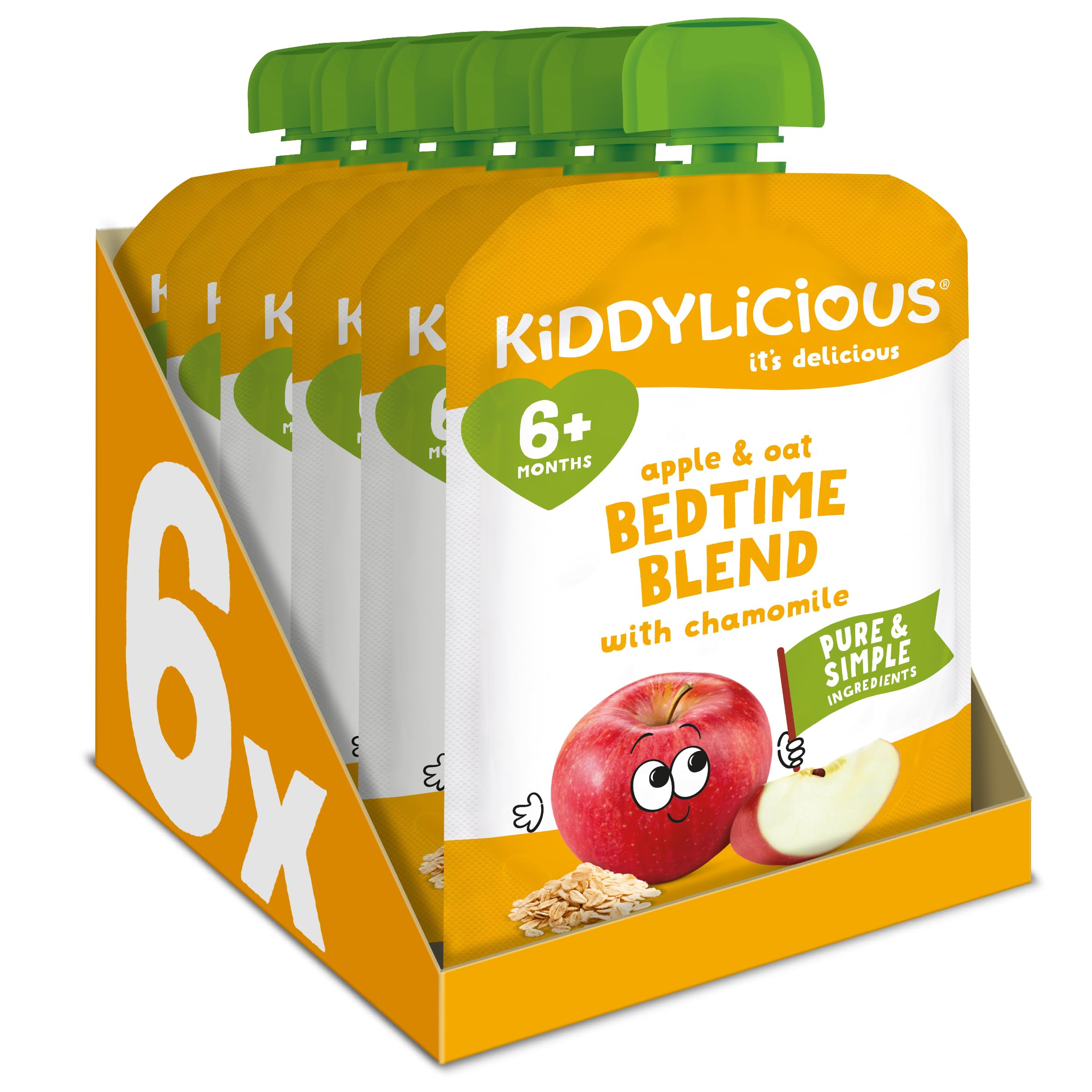 Kiddylicious Bedtime Blend Apple, Oat & Chamomile Fruit Pouches - 6 Count, 100g Each 1