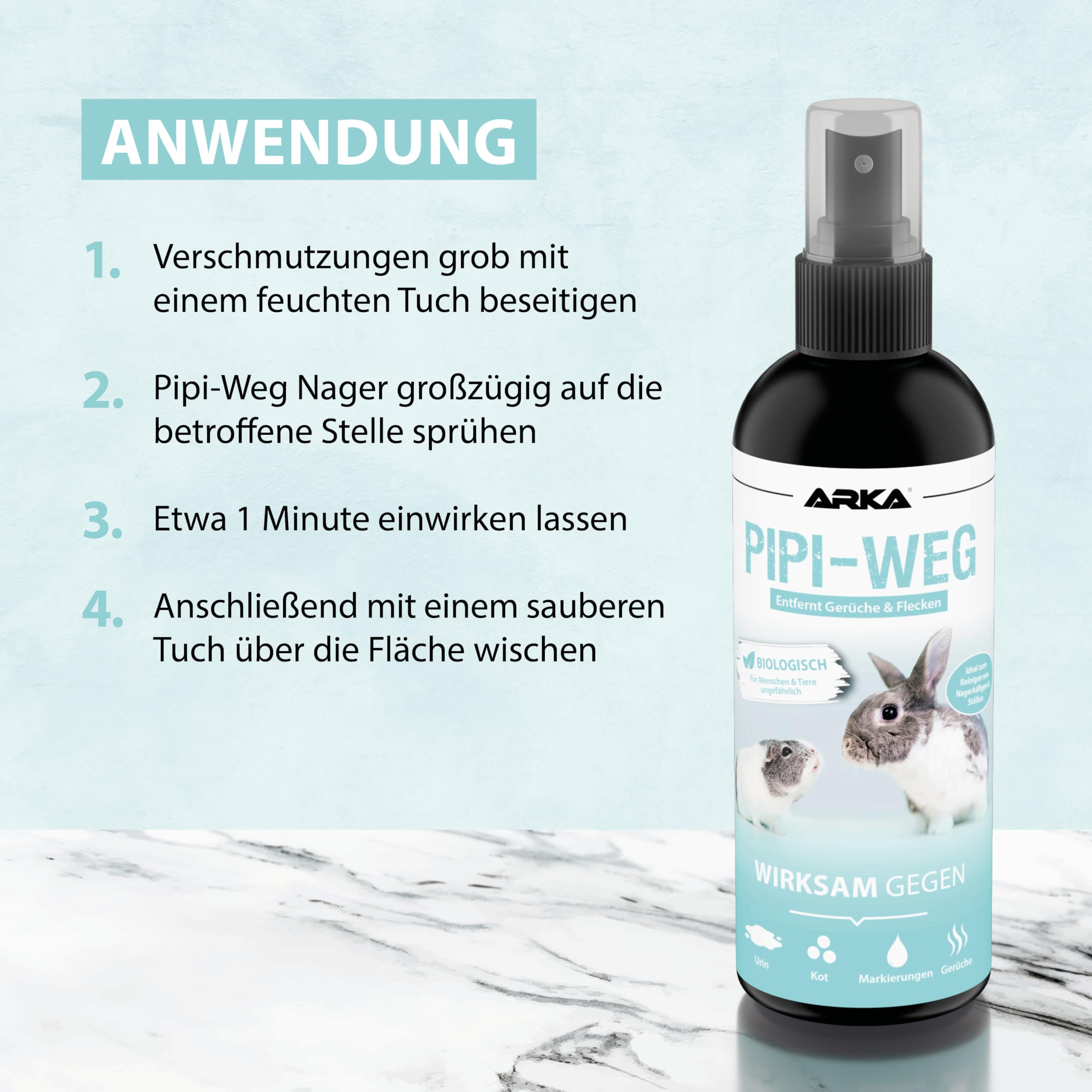 ARKA PIPI-Weg Spray 100 ml - Enzymatic Odour & Stain Remover for Small Animals 7