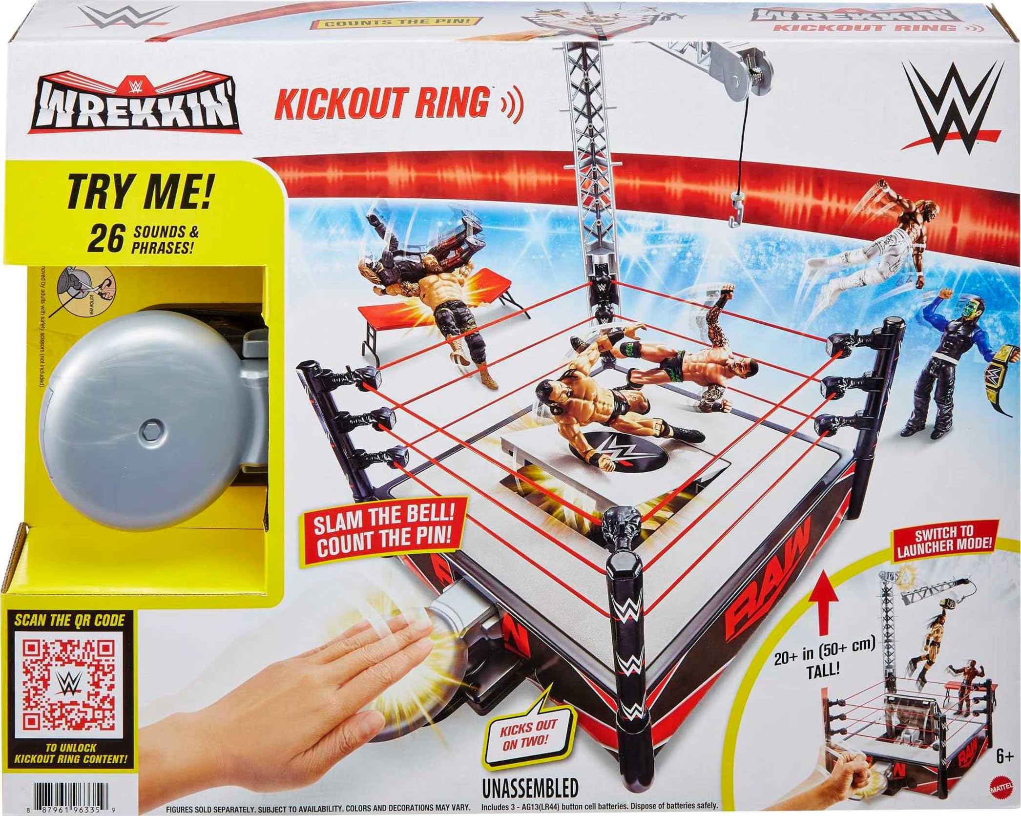 WWE Wrekkin Kickout Ring Spielset – 2-Modus-Actionfiguren-Arena mit Breakaway-Tisch und Meisterschaft, ab 6 Jahren 6