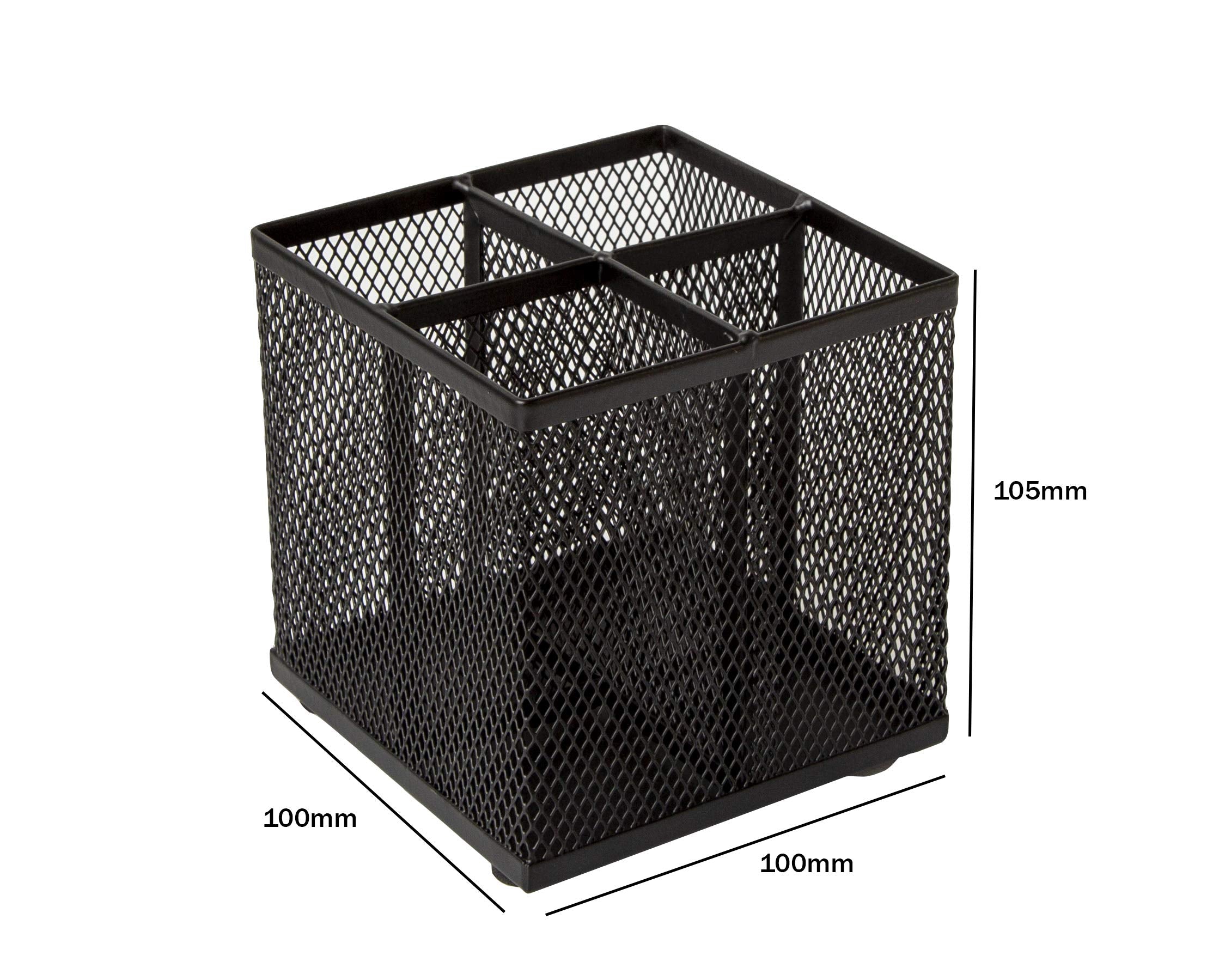 Osco Black Wiremesh Square Pen Pot - 4 Compartments | Steel Construction | 105mm Height 3