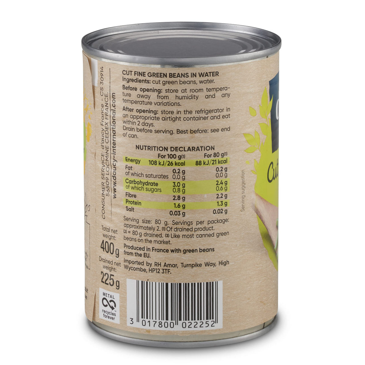 D'Aucy Green Beans Cut Fine - 400 g - Pack of 6