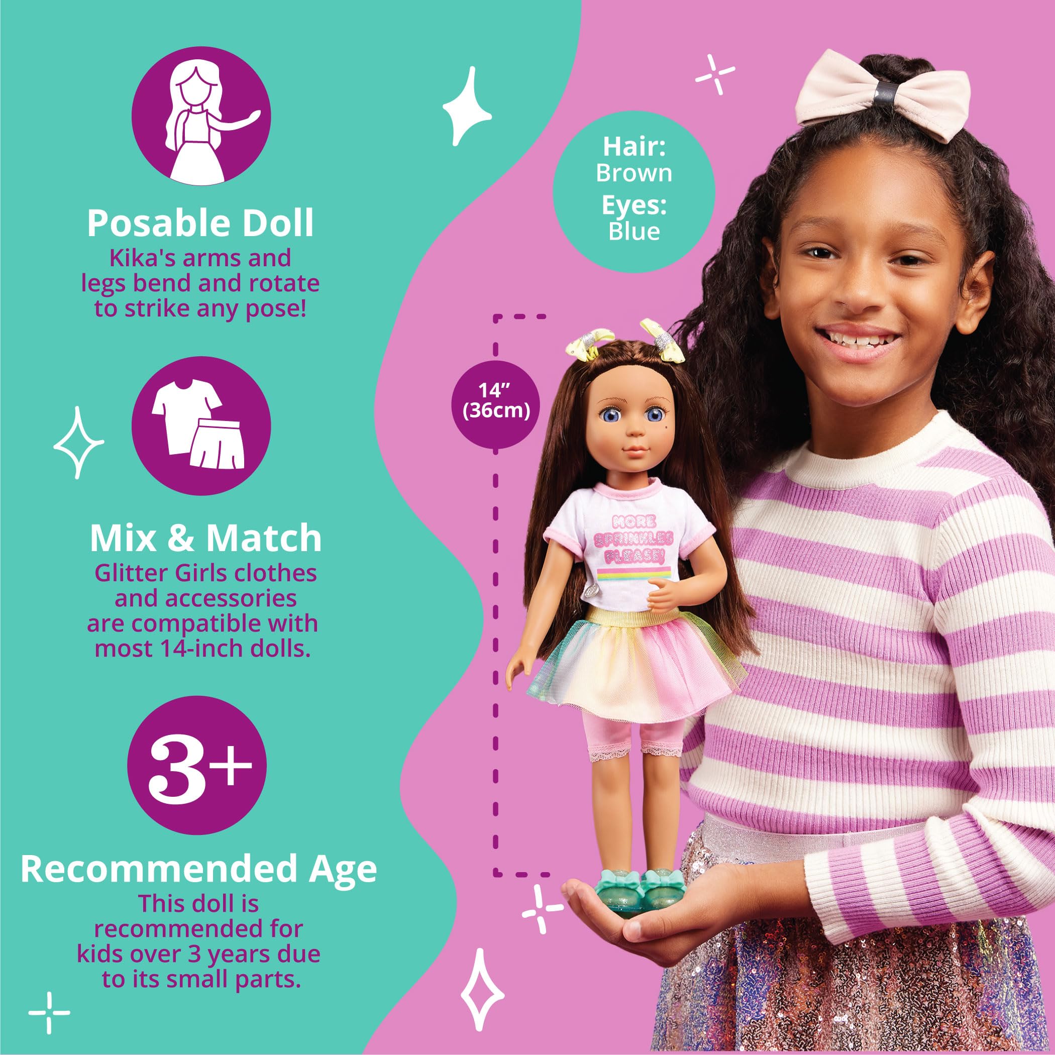 Glitter Girls Kika 14-Inch Fashion Doll with Ice Cream Outfit & Tutu Skirt | Ages 3+ 4