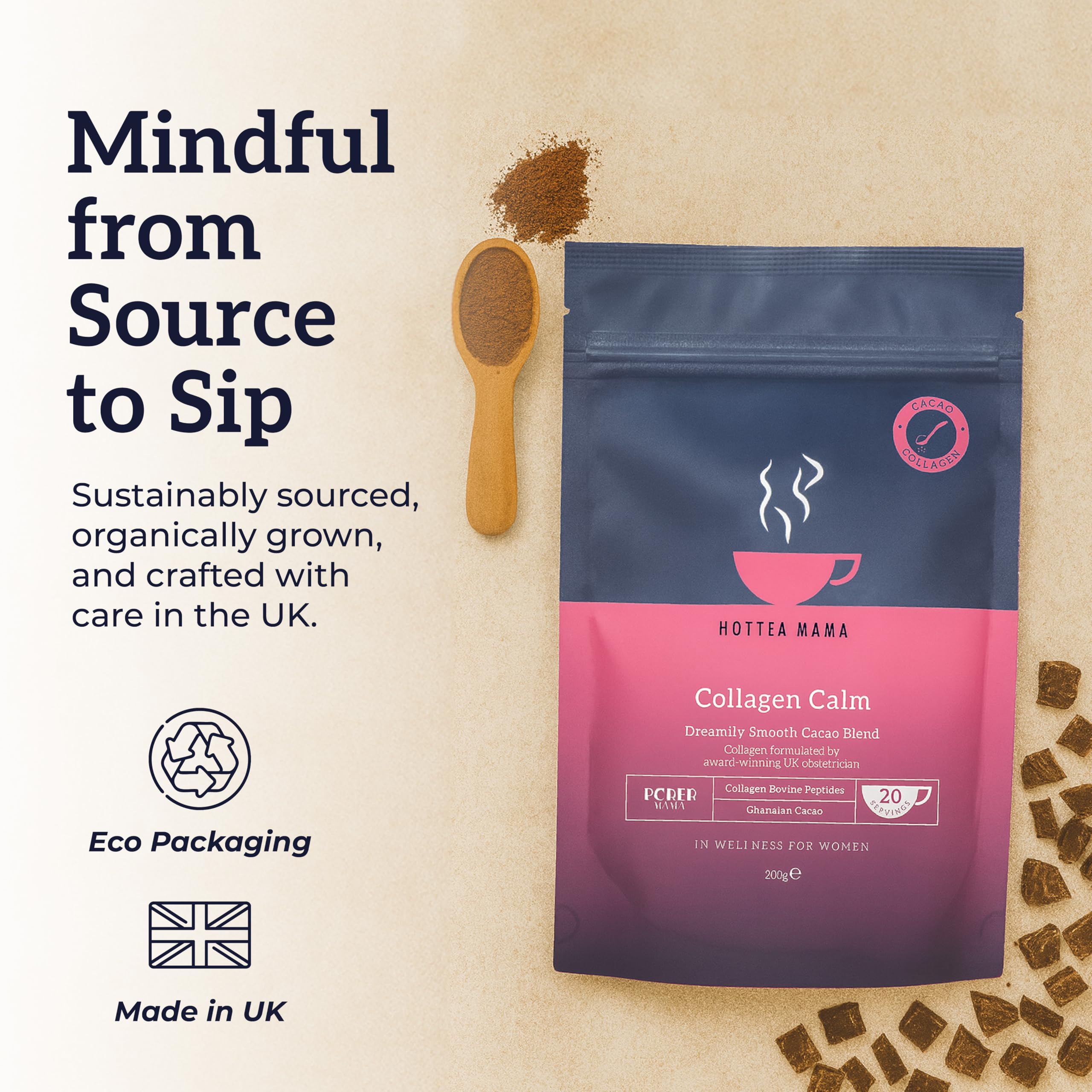 HOTTEA MAMA Collagen Calm Hot Chocolate Powder - Skin, Hair & Nails Support | 200g 7