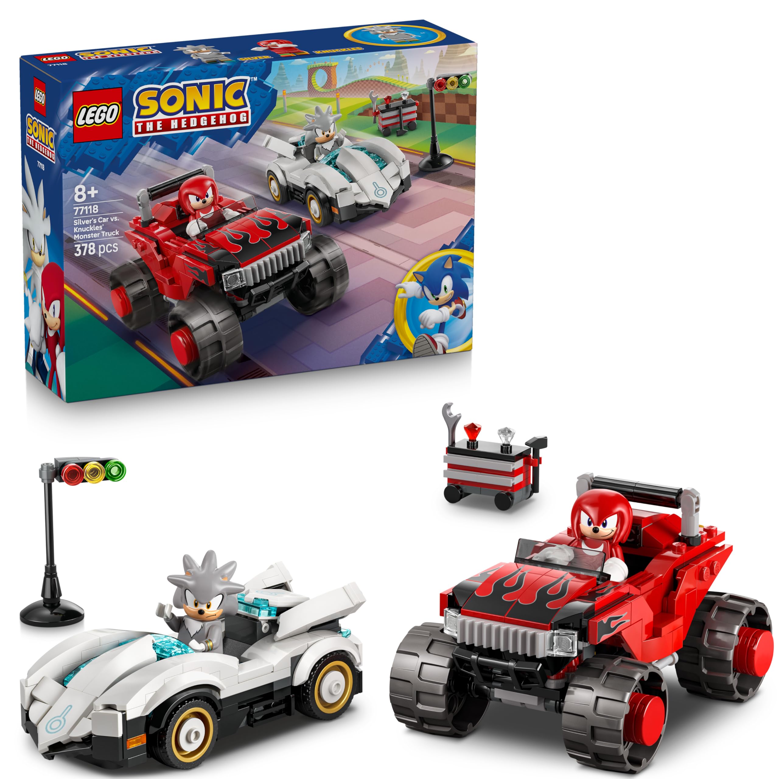 LEGO Sonic the Hedgehog Silver's Car vs. Knuckles' Monster Truck Building Set 77118 for Ages 8+ 1