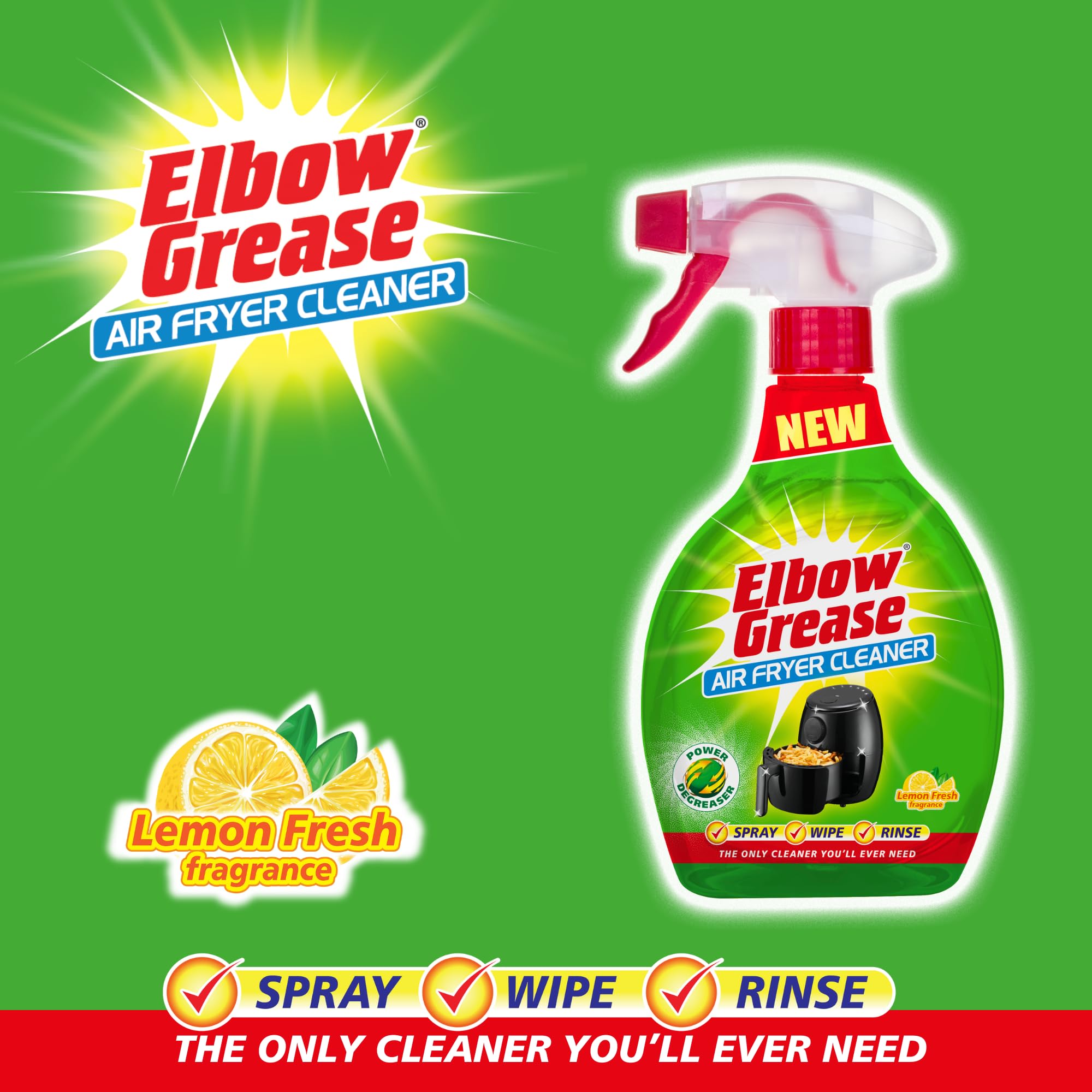 Elbow Grease Air Fryer Cleaner Spray - Cuts Grease & Grime | Lemon Scent | 500ml