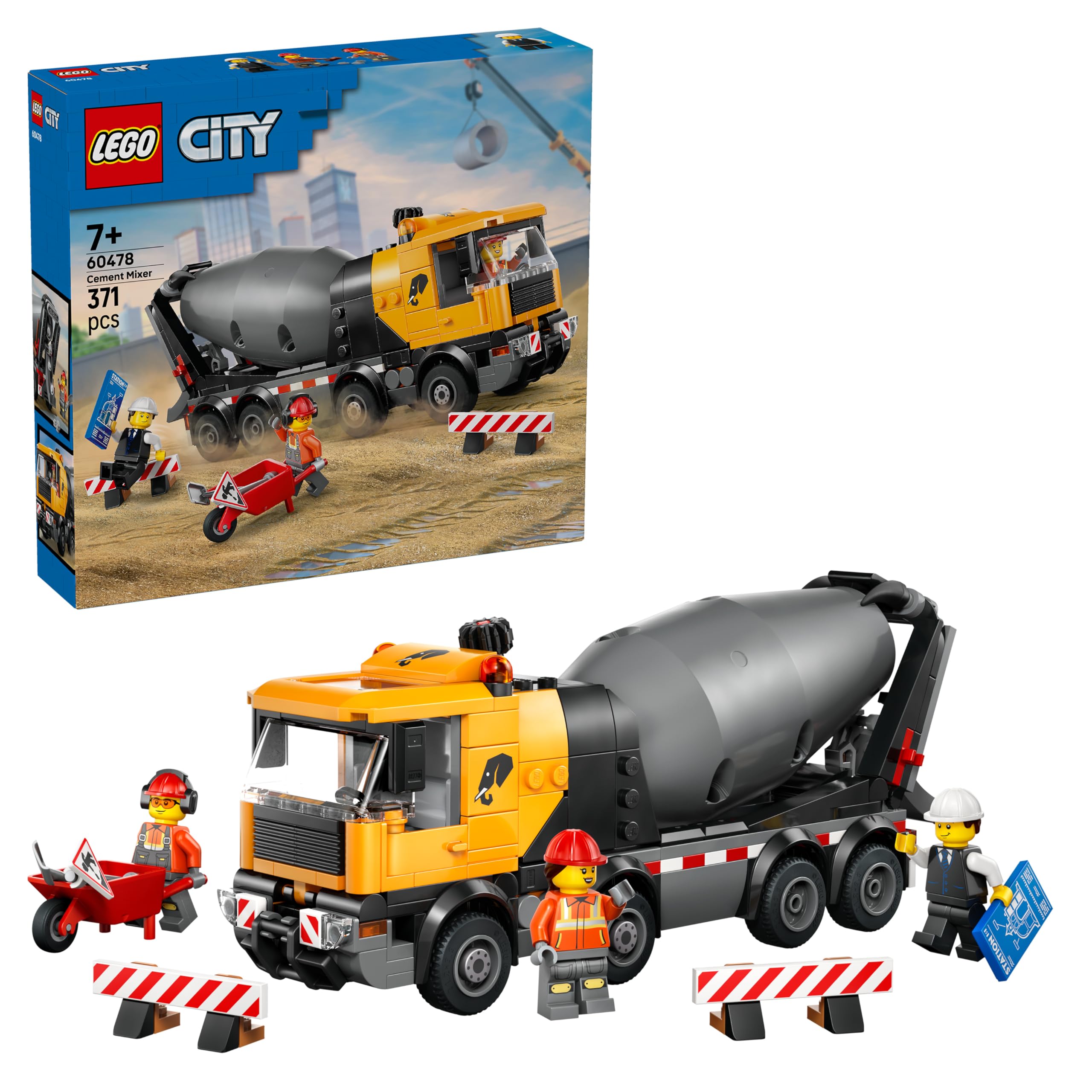 LEGO City Cement Mixer Truck Toy 60478 | Construction Vehicle Playset for Ages 7+