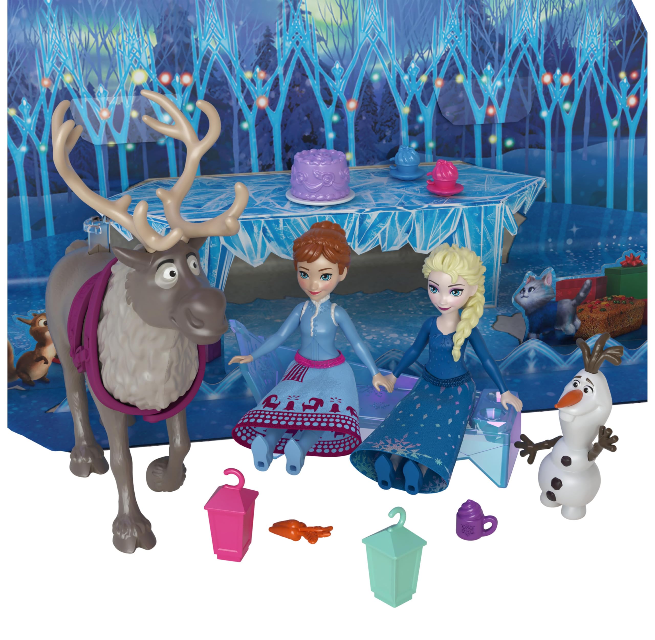 Mattel Disney Frozen Advent Calendar - 24-Day Playset with Anna, Elsa, Olaf & Sven Figures, Moldable Sand, 29-Piece Holiday Toy for Kids 3+ 4