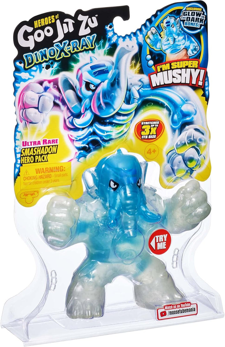 Heroes of Goo Jit Zu Dino X-Ray Ultra Rare Smashadon Hero Pack - Glow-in-the-Dark Bones, Squishy Dinosaur Action Figure for Kids