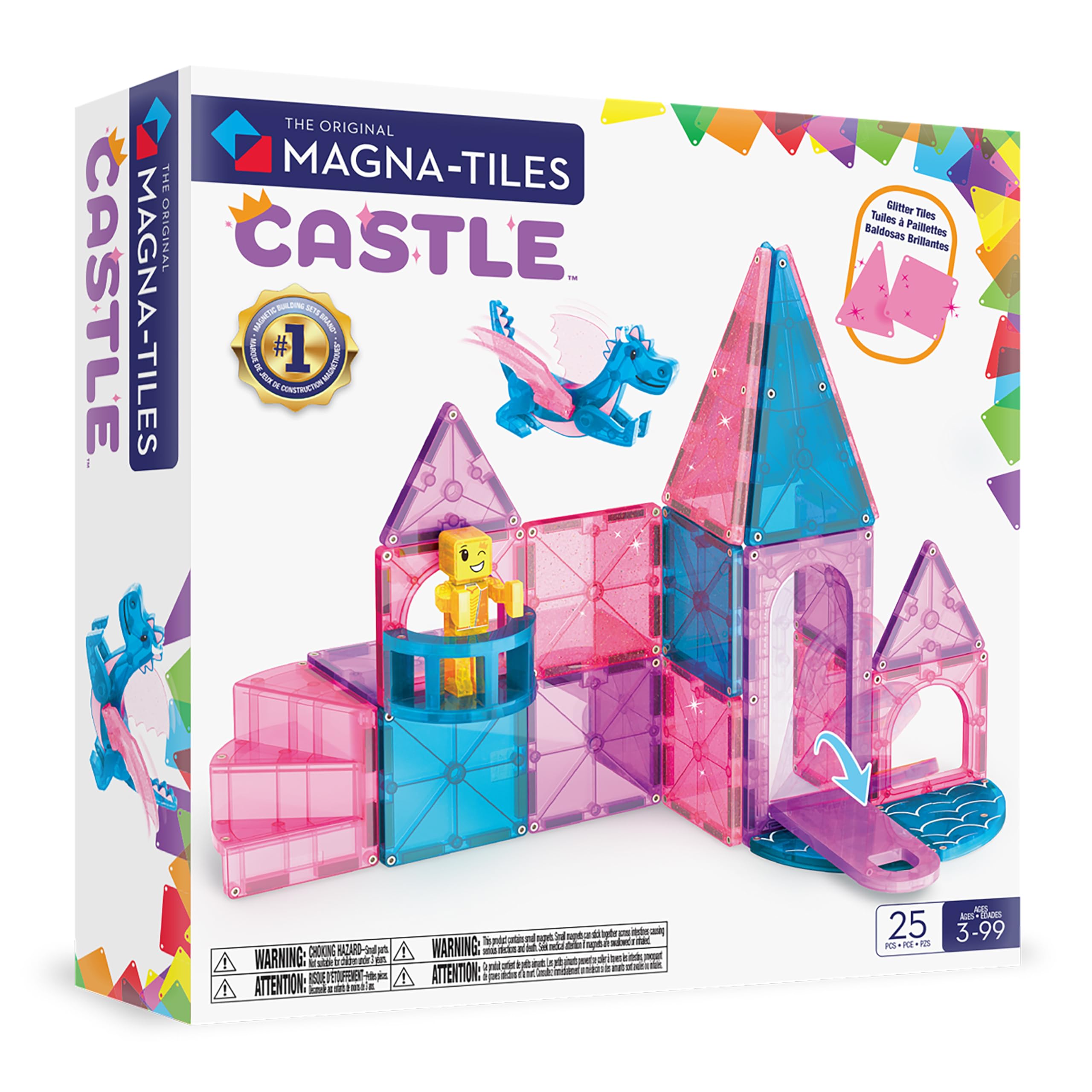 Magna-Tiles Castle 25-Piece Magnetic Construction Set - Drawbridge & Dragon Figures for Ages 3+ 1