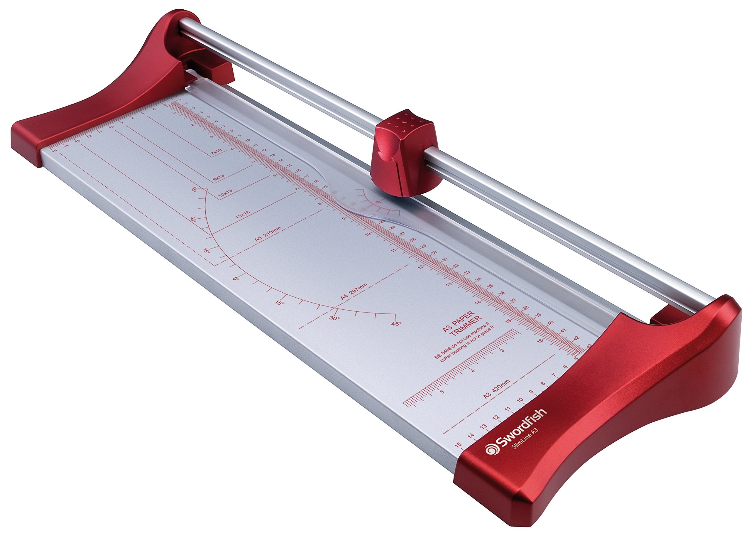 Swordfish Slimline A3 Rotary Paper Trimmer - 10 Sheet Capacity | Carbon Steel Blade | Red