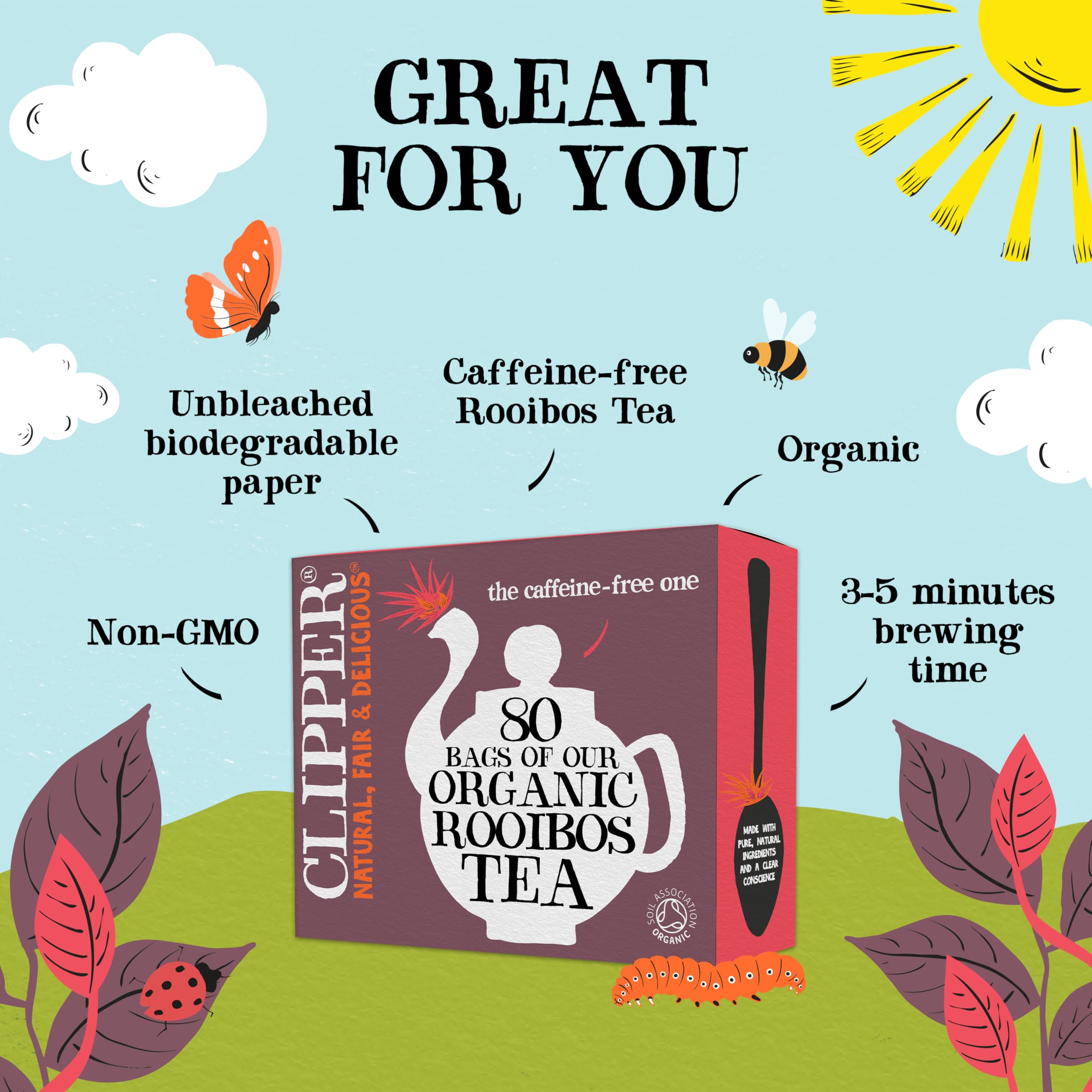 Clipper Organic Redbush Tea - 80 Caffeine Free Rooibos Teabags | 180g | Natural Antioxidants 2