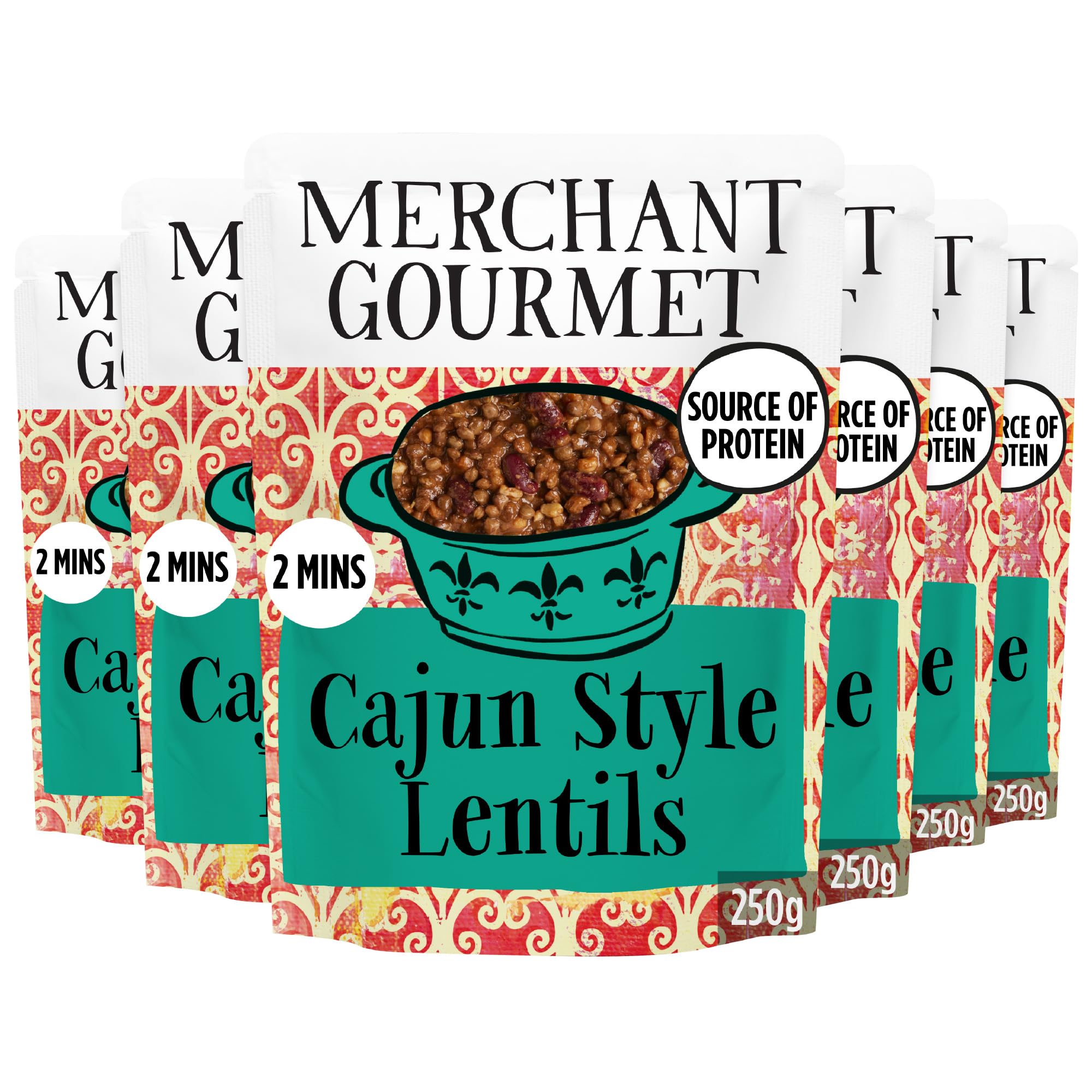 Merchant Gourmet Cooked Spicy Cajun Style Lentils & Red Kidney Beans - 6 x 250g Pouches