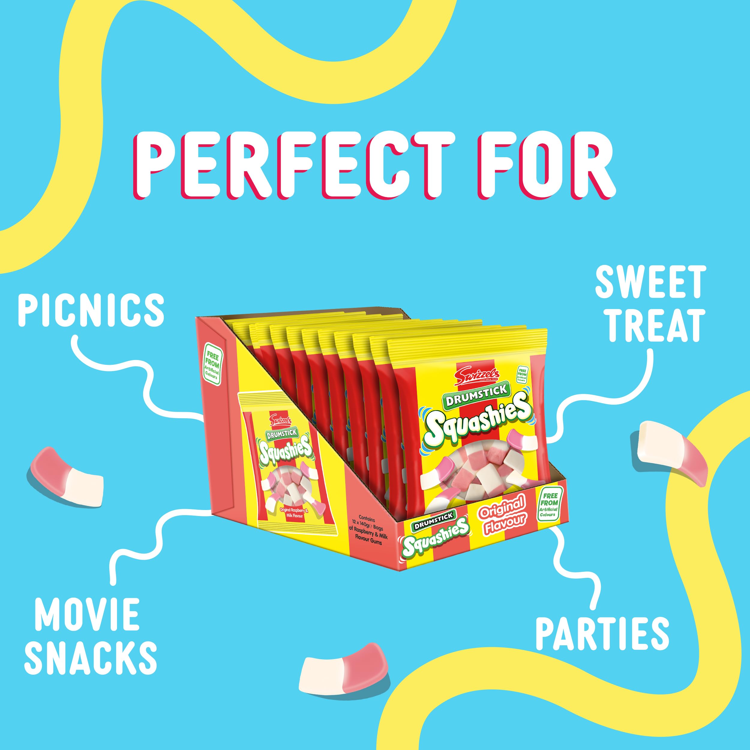 Swizzels Drumstick Squashies Original Sweets - Raspberry and Milk Flavour 12 x 140g