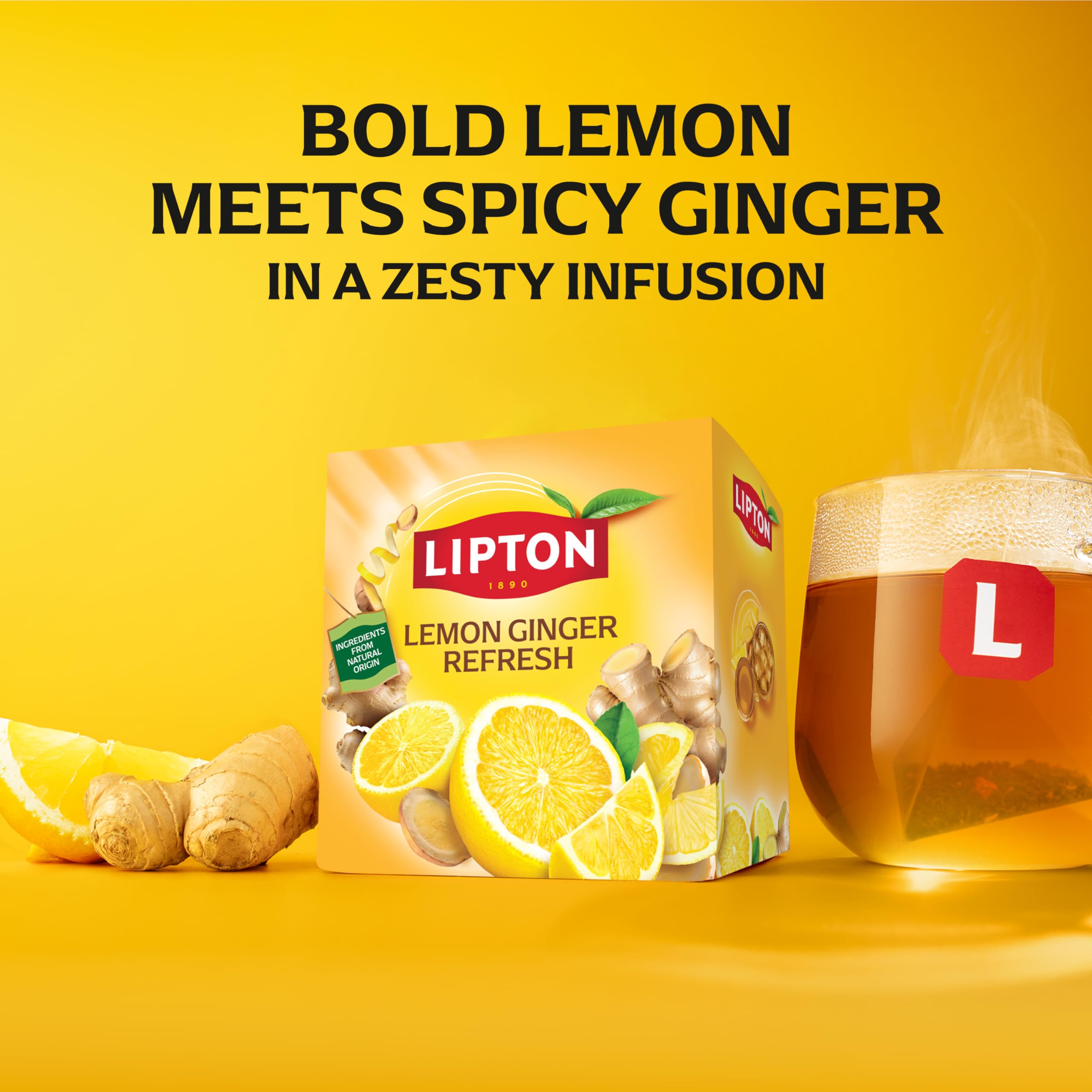 Lipton Lemon Ginger Refresh Fruit Infusion Herbal Tea Bags, 20 Count, Caffeine Free