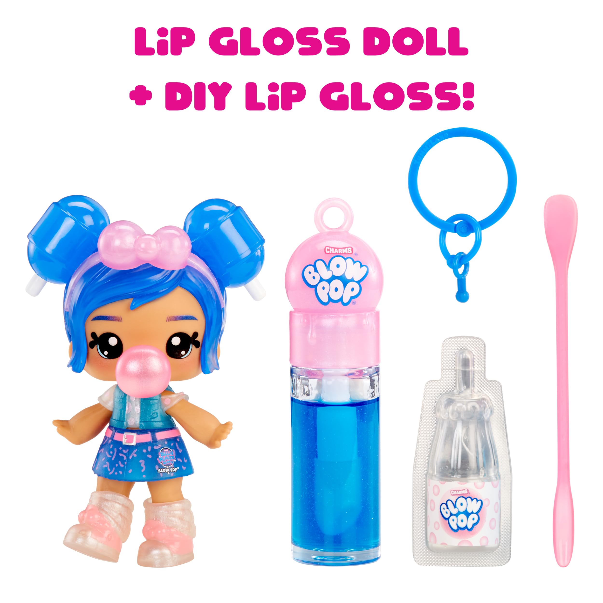 Yummiland x Blow Pop Lip Gloss Doll - Lulu Raspberry DIY Kit with Keychain, Articulated Fashion Doll & Customizable Accessories 11