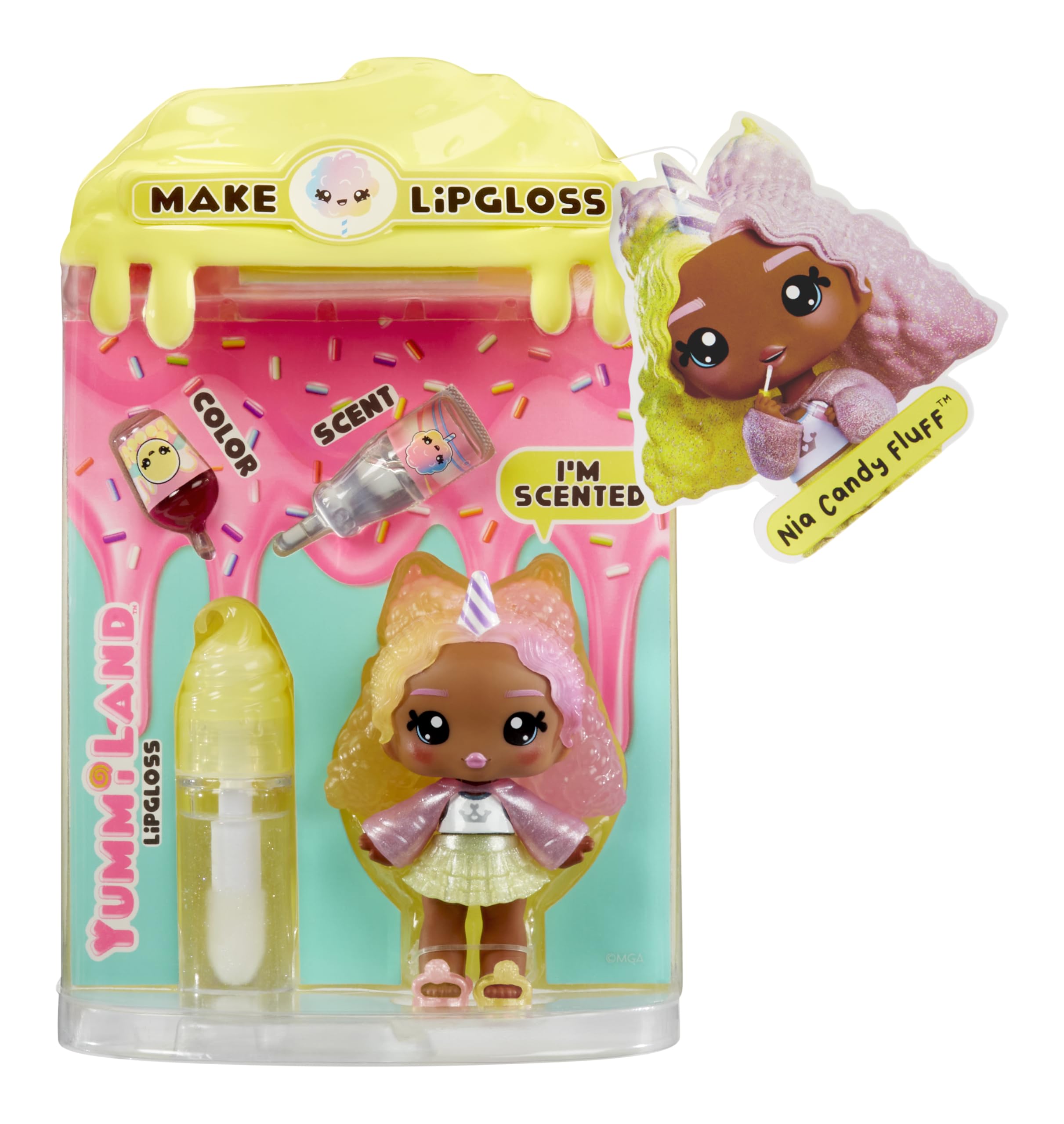 Yummiland Nia Candy Fluff Doll - DIY Lip Gloss Kit with Scented Character & Customizable Fashion 1