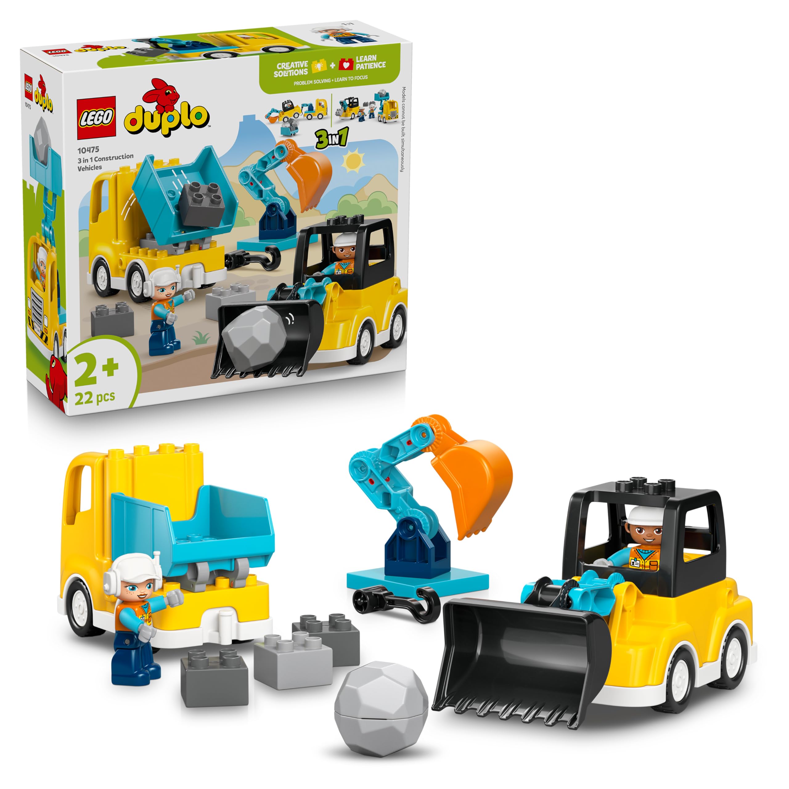 LEGO DUPLO 10475 3 in 1 Construction Vehicles Building Set | 22 Pieces | Ages 2+ 1