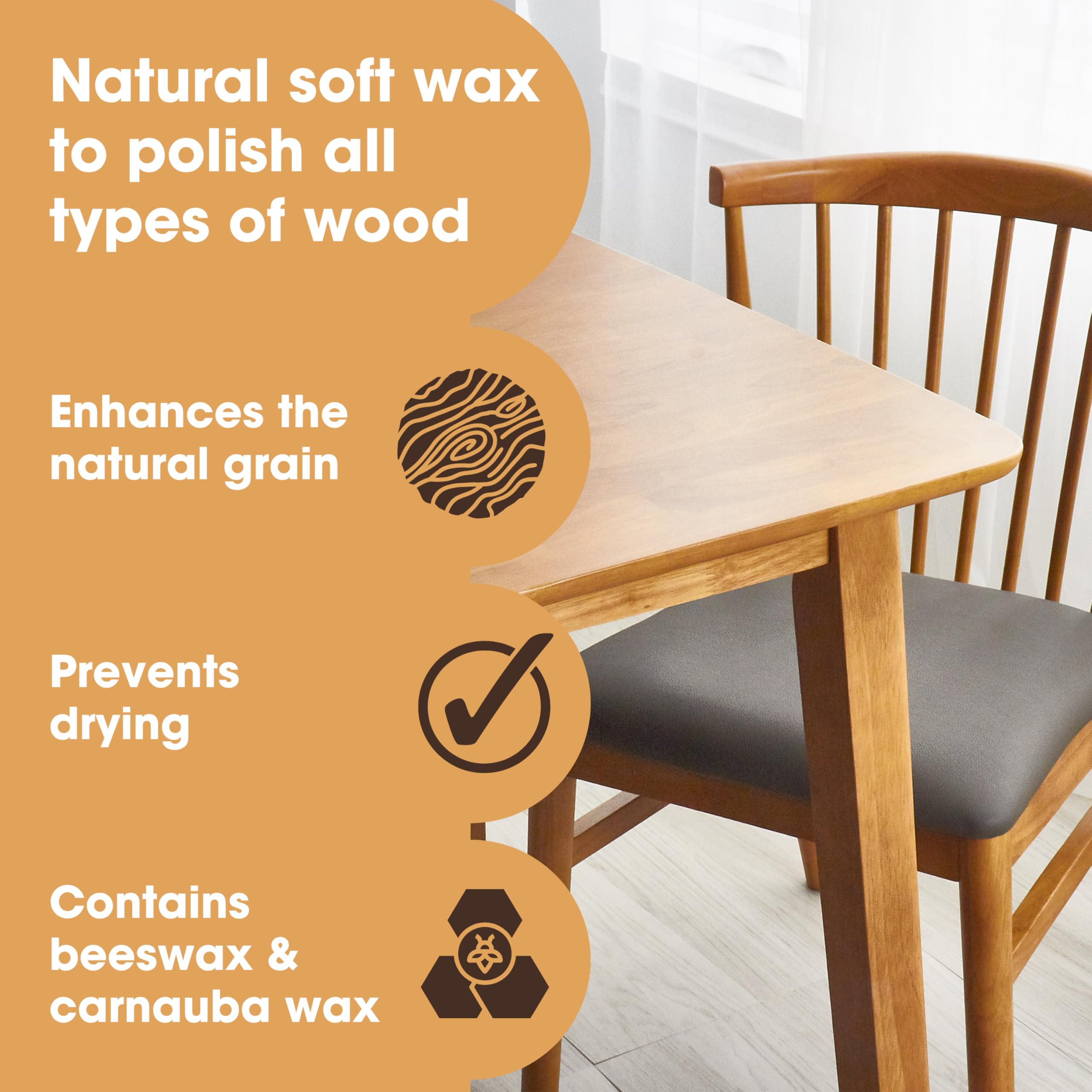 Furniture Clinic Natural Wood Wax & Polish - Beeswax & Carnauba Formula for Finished & Unfinished Wood