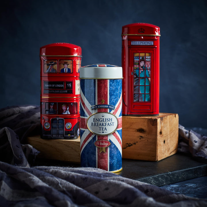 Heritage Tea Selection Triple Tin Gift Set with 28 Teabags - Bus, Union Jack, Telephone Box