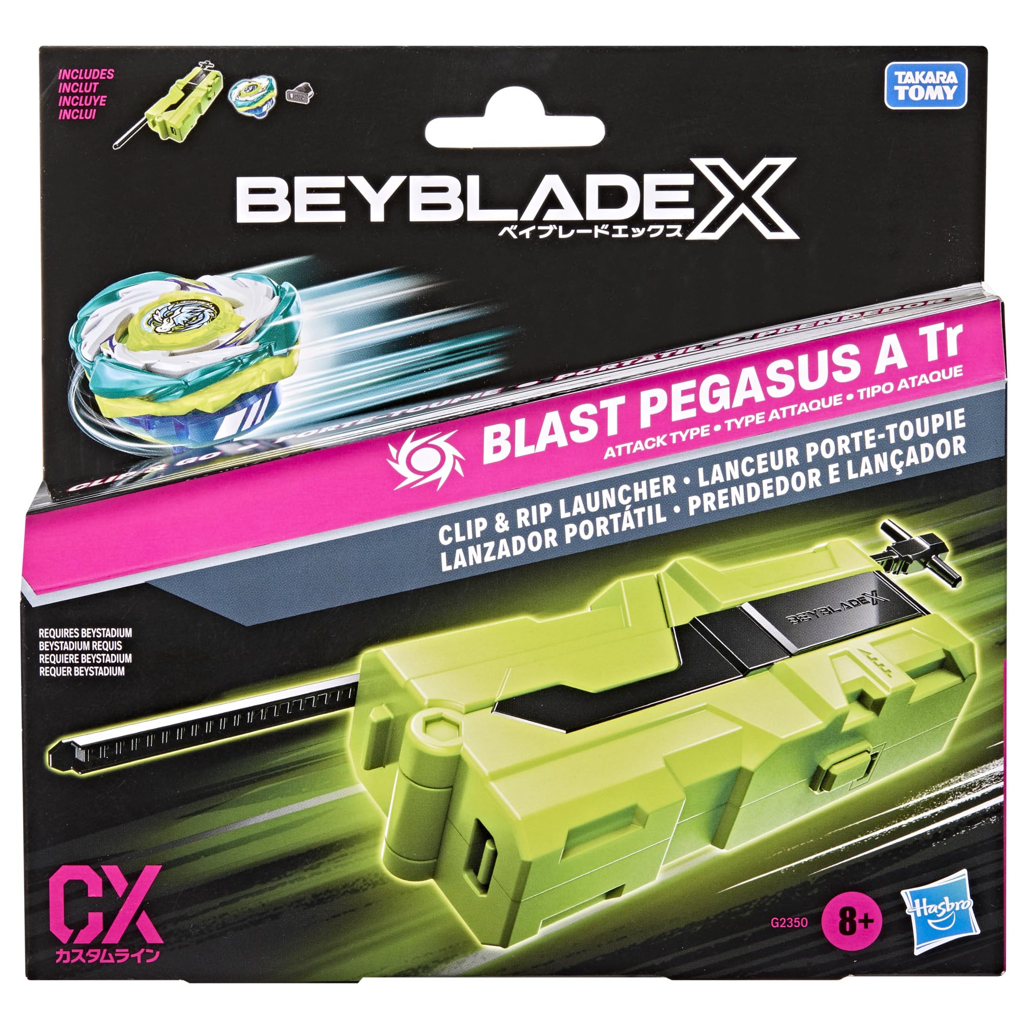 Hasbro Beyblade X Clip & Rip Launcher with Blast Pegasus A Tr Right-Spin Attack Top 3