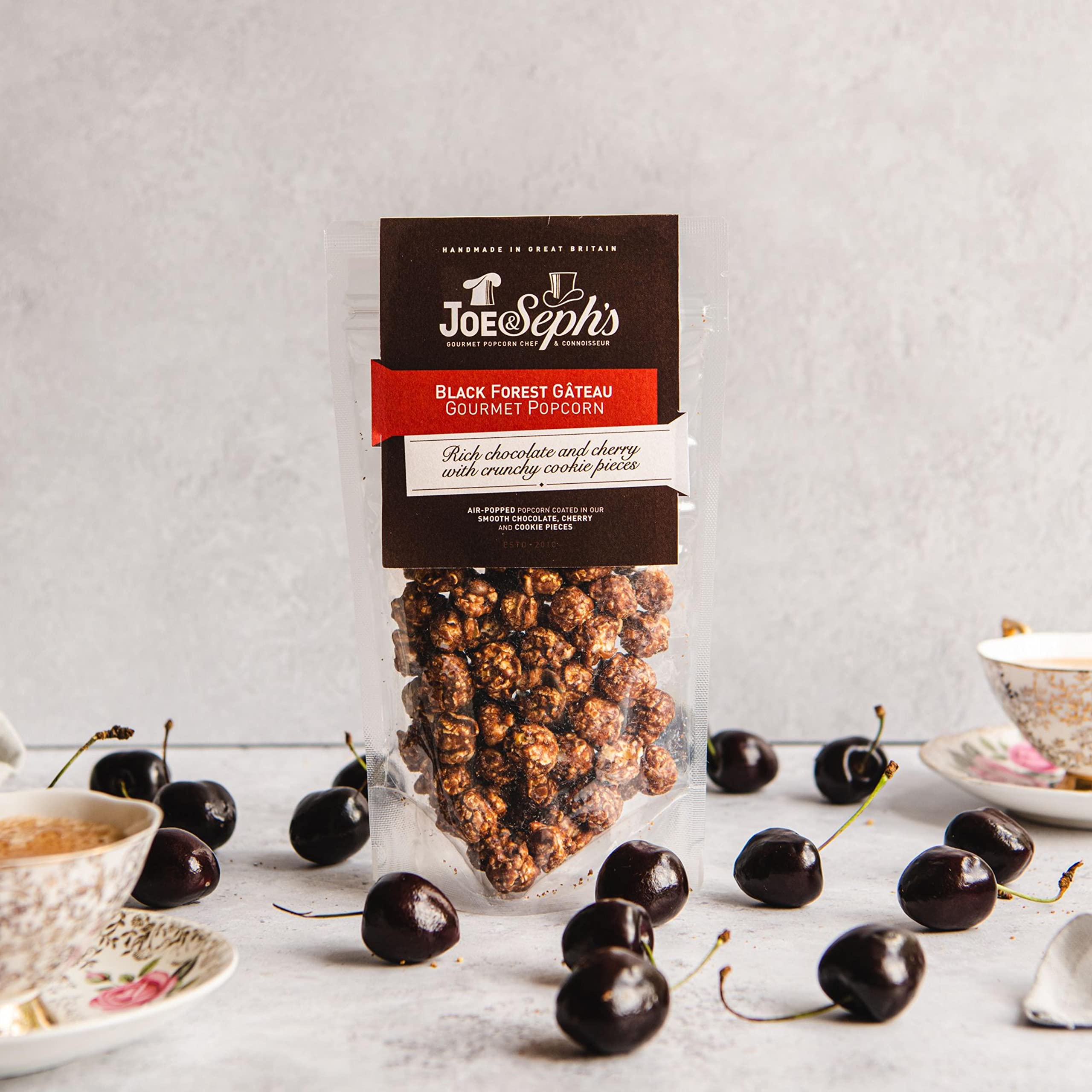Joe & Seph's Black Forest Gâteau Gourmet Popcorn, 70g - Handmade Air-Popped Snack with Belgian Chocolate & Cherry 3