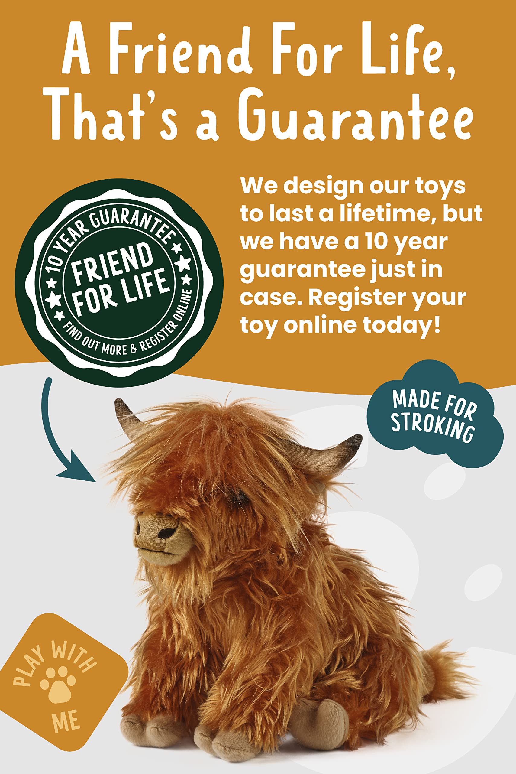Living Nature Highland Cow Soft Toy with Sound - 30cm Plush Animal 11