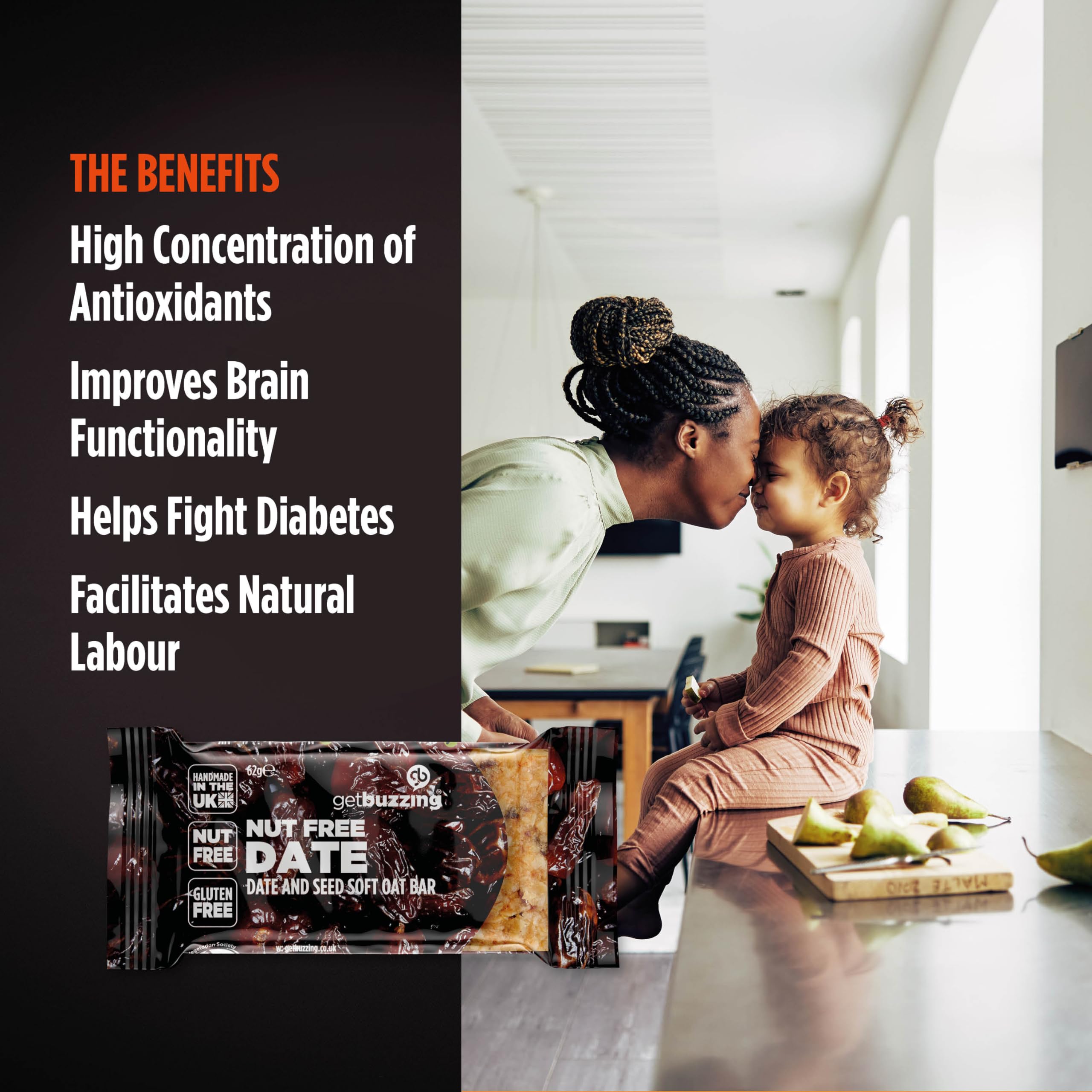 Getbuzzing Nut Free Oat Flapjack Healthy Snack & Energy Bars - Date & Seed, 20 Pack 6