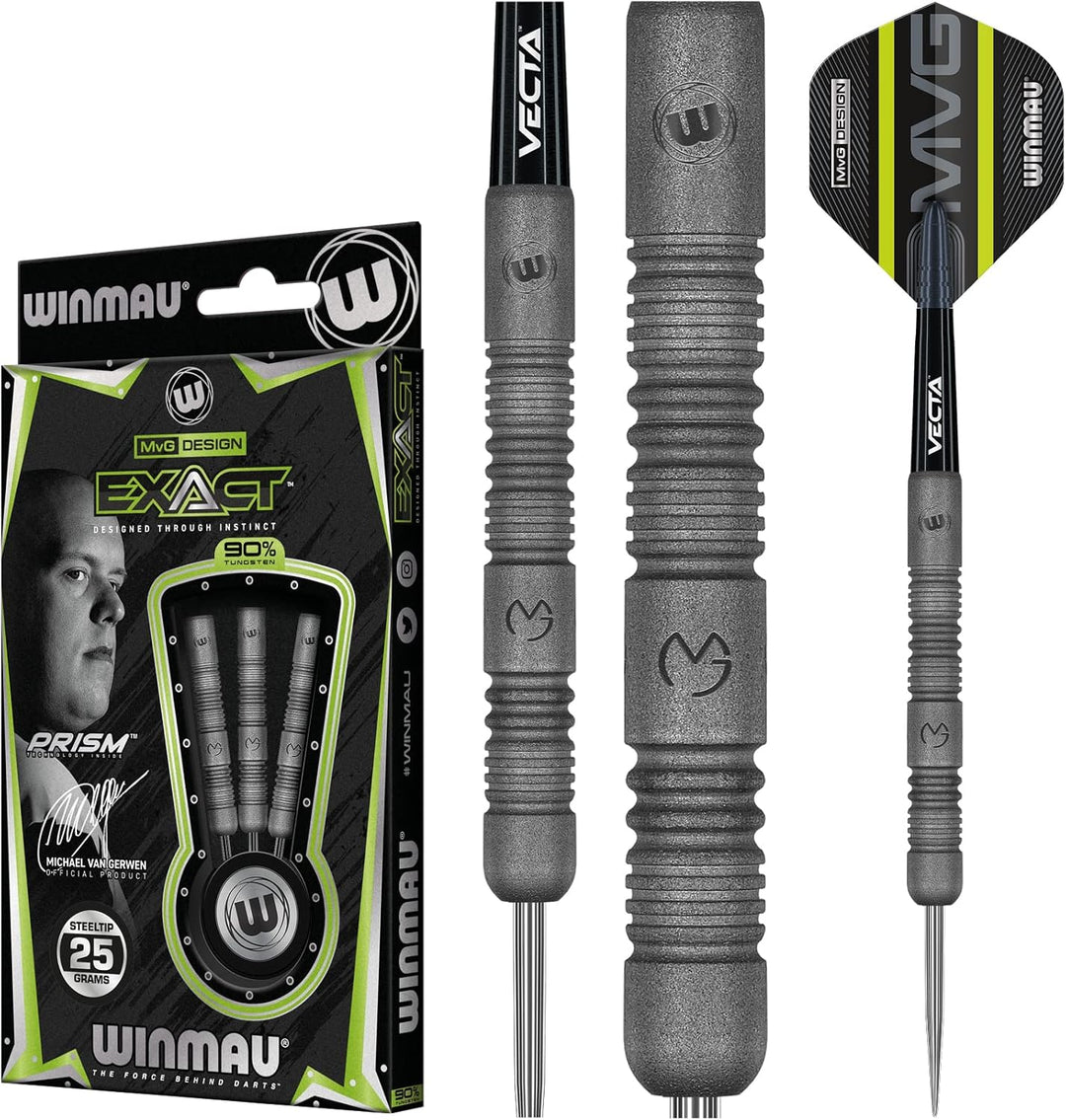 WINMAU Michael Van Gerwen MvG ExAct 25 Gram Tungsten Darts Set with Flights and Shafts - Premium Steel Tip Darts for Precision and Performance