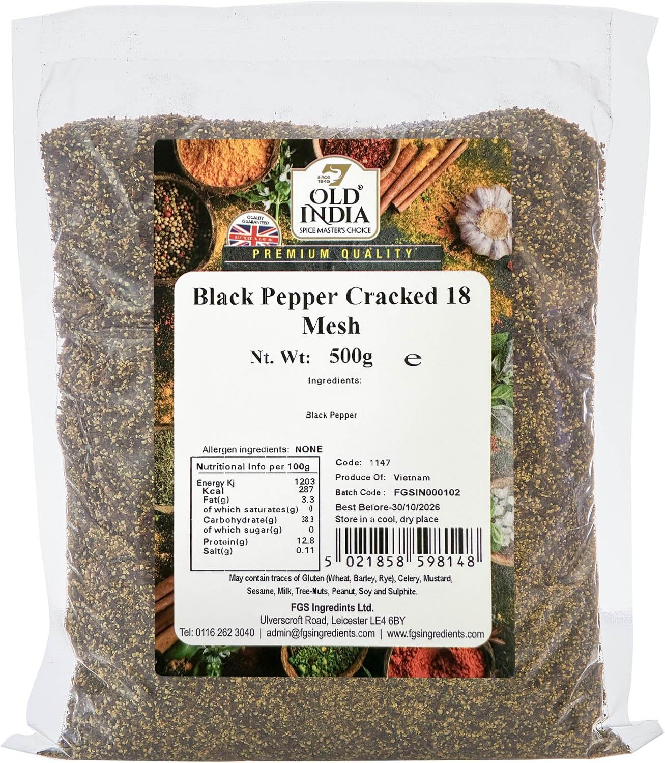Old India Cracked Black Pepper - 18 Mesh Coarseness | 500g Natural Spice 1