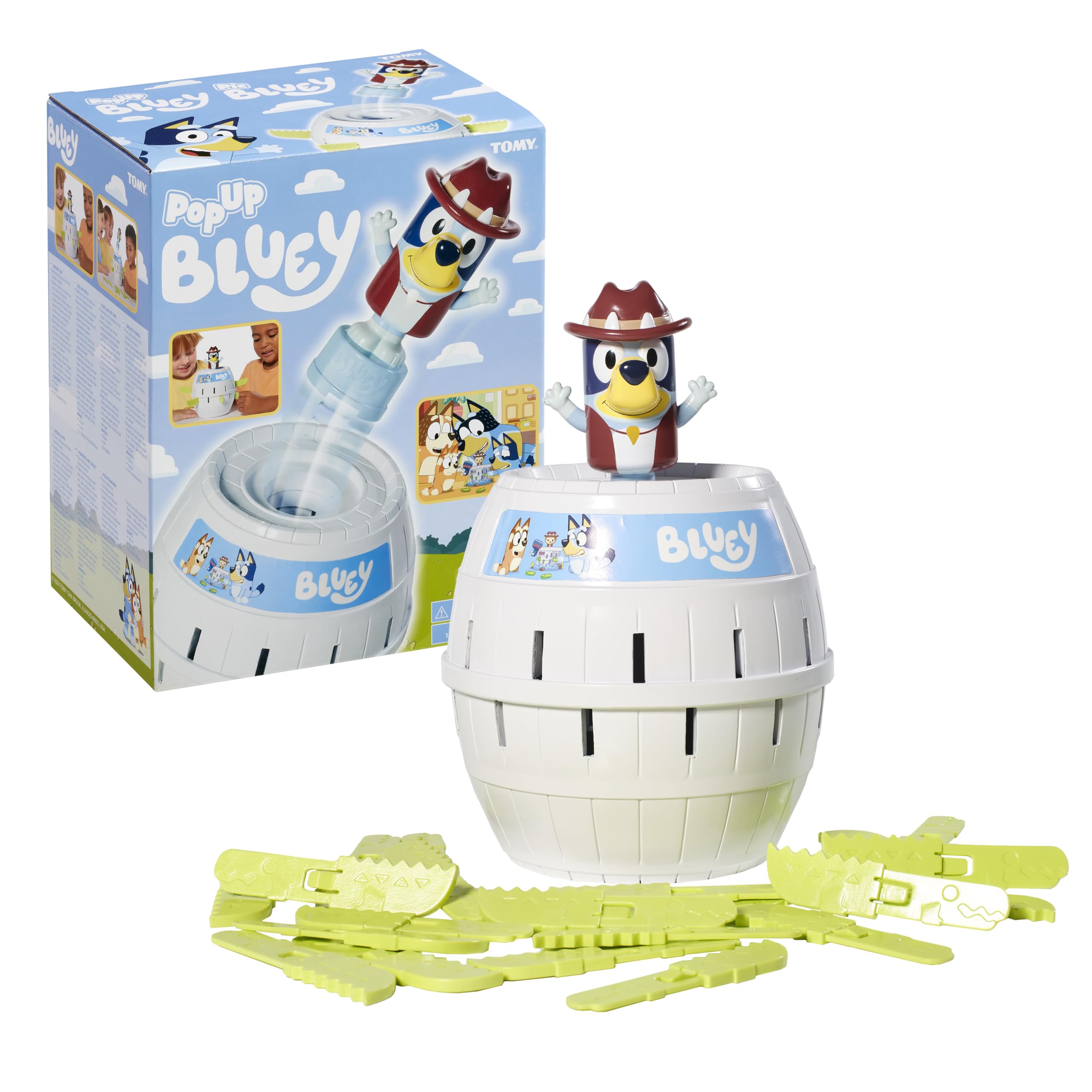 TOMY Pop Up Bluey - Official Bluey Board Game for Kids 4+ - 2 to 4 Player Family Game