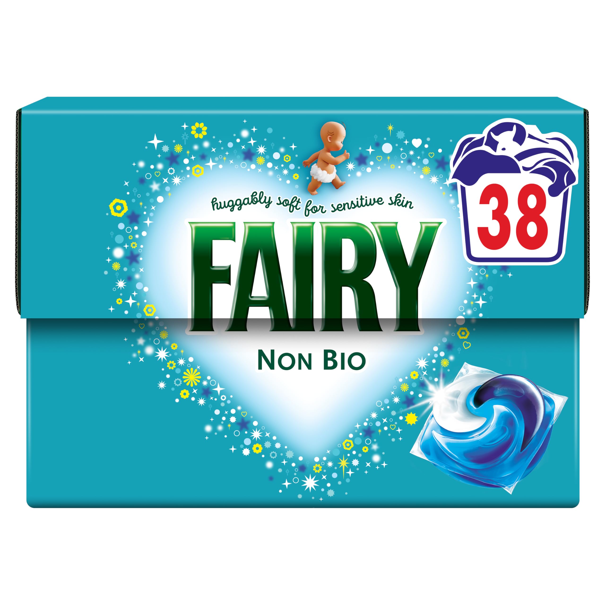 Fairy Non Bio Washing Liquid Pods - 38 Washes, Sensitive Skin Formula, Floral Scent