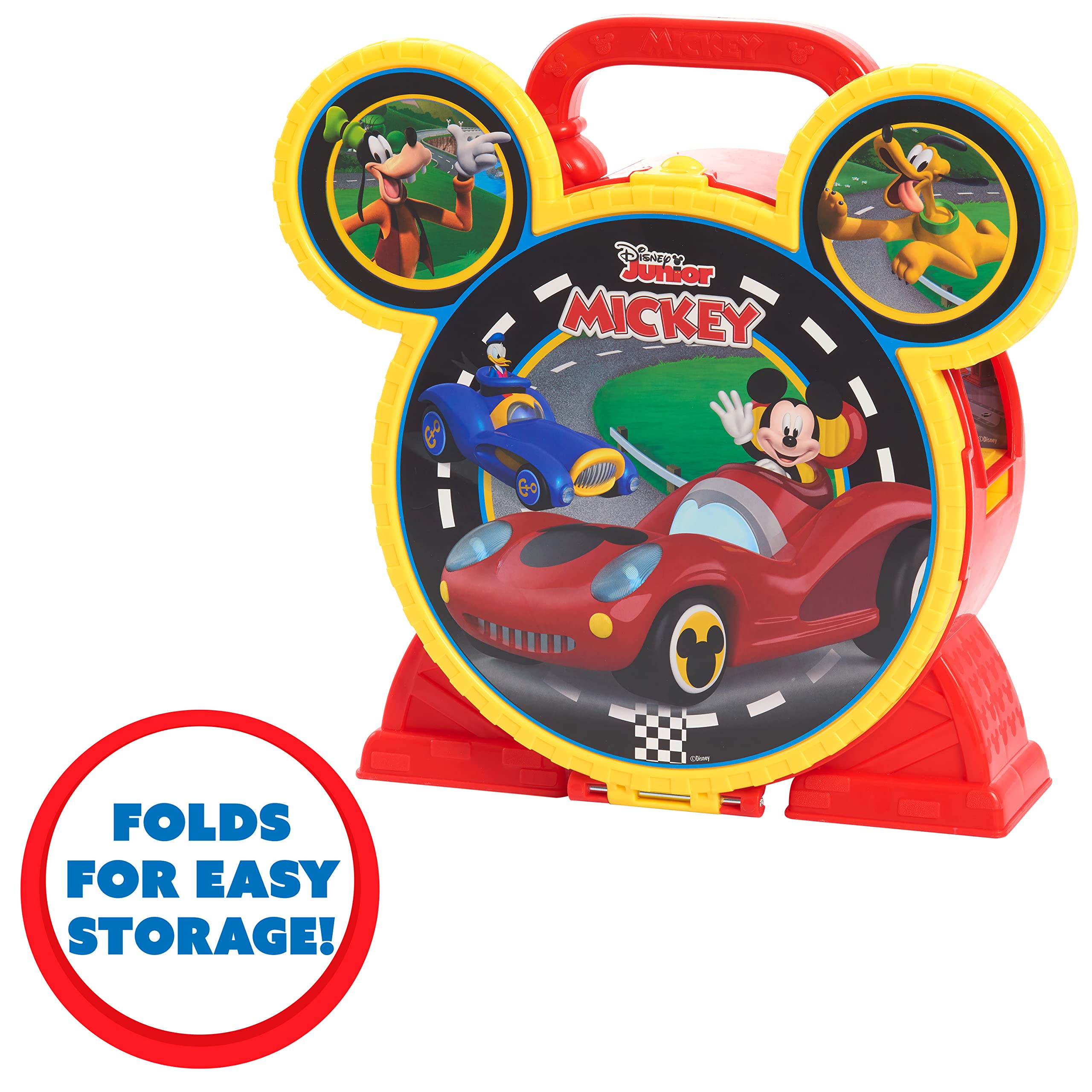 Disney Mickey Mouse Stow ’n Go Garage Playset with 2 Diecast Vehicles | Ages 3+ 6