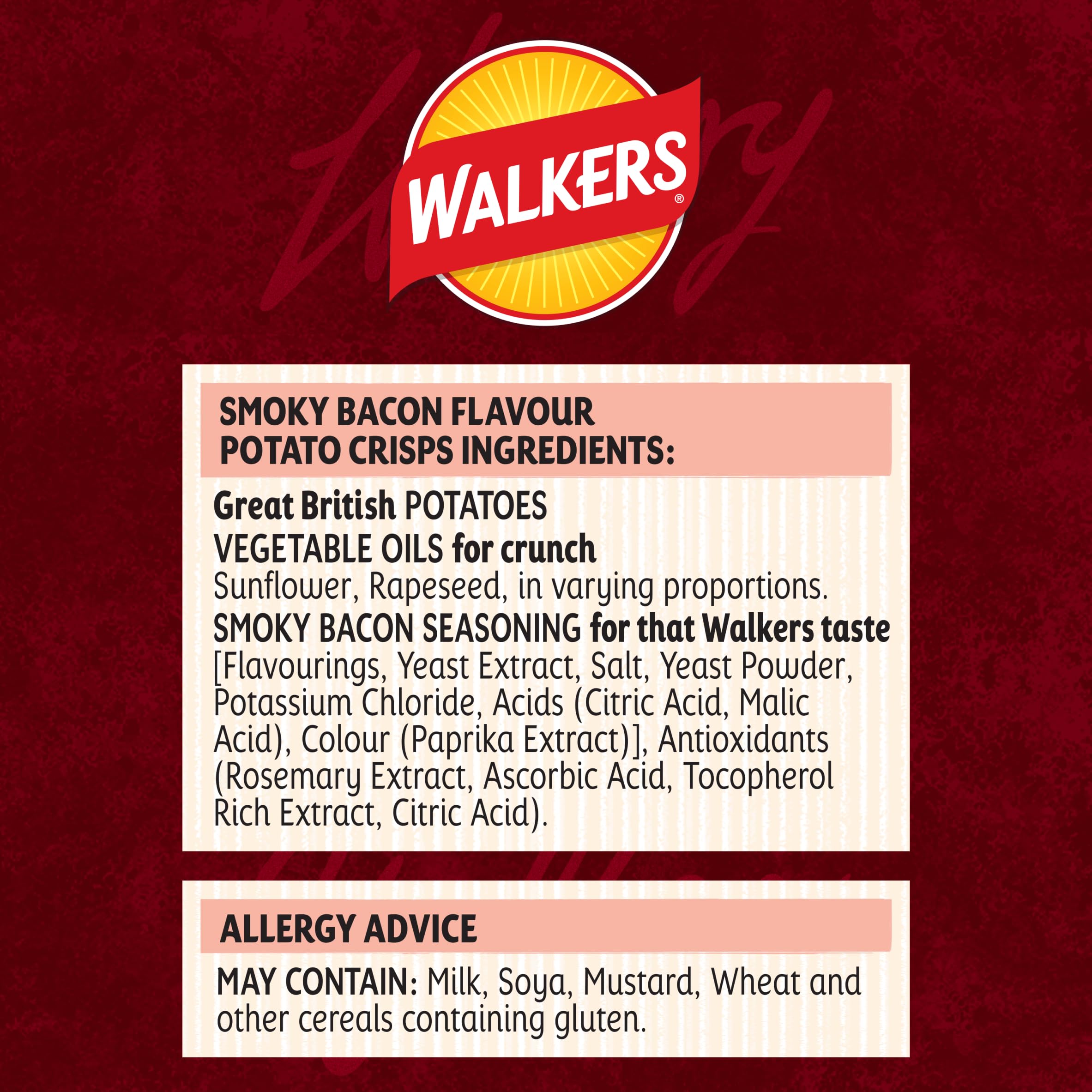 Walkers Smoky Bacon Crisps - 45g Single Bag | Case of 32 | Vegetarian 2