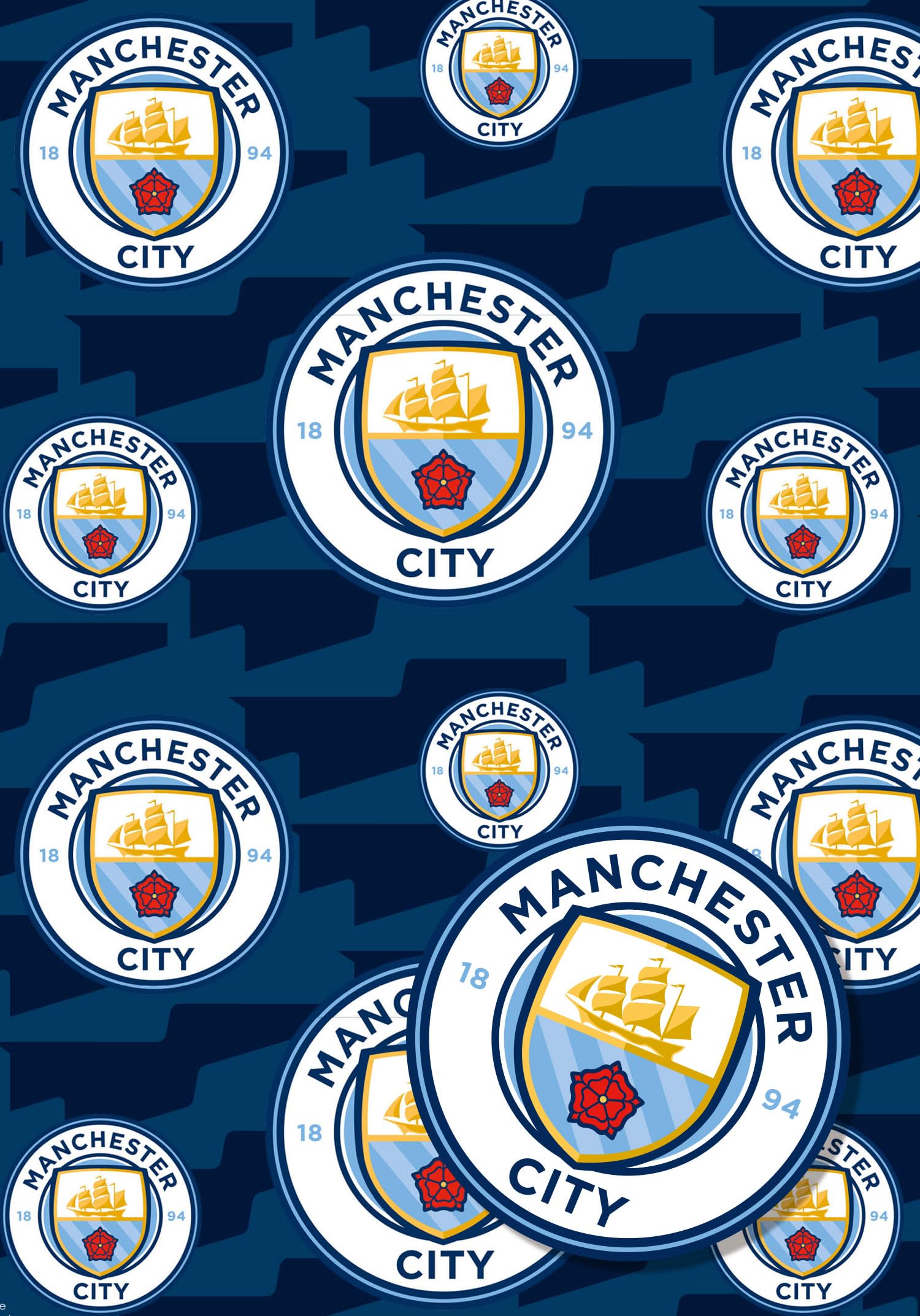 Danilo Promotions LTD Manchester City FC Wrapping Paper - 2 Sheets (70x50cm) | Blue Crest Pattern