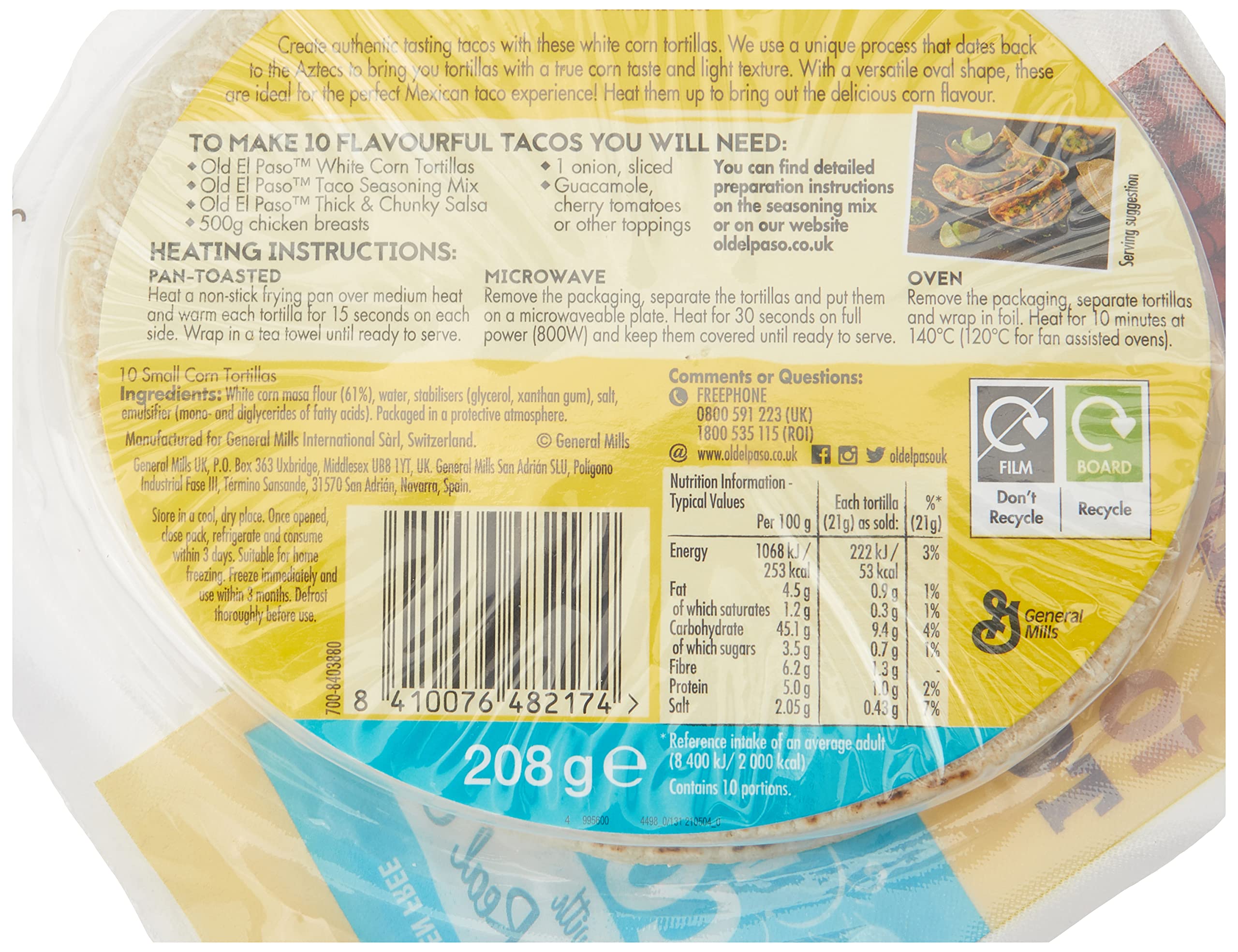 Old El Paso White Corn Gluten Free Tortilla Wraps 208g (Pack of 8) 3