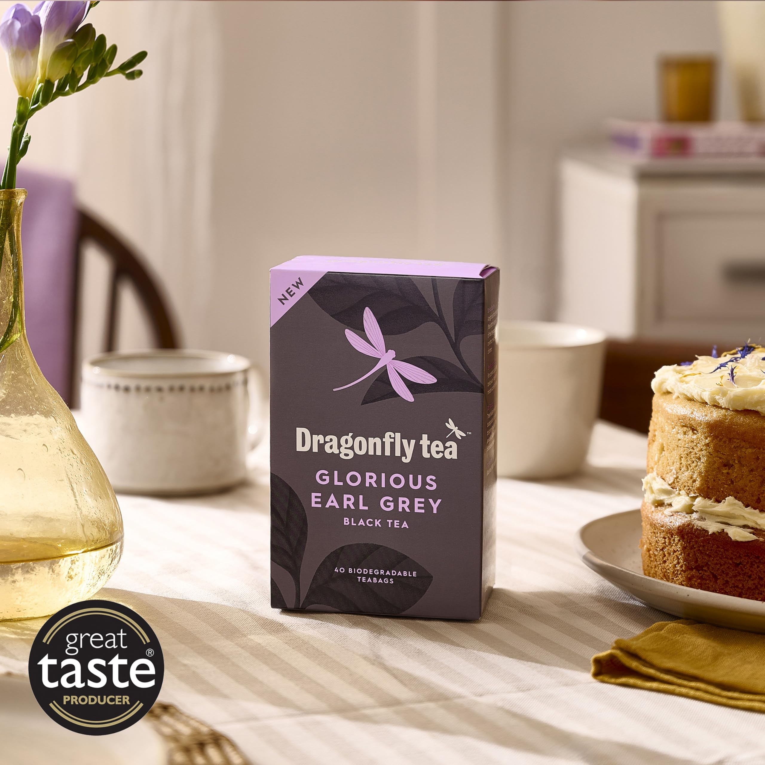DRAGONFLY Organic Earl Grey Black Tea - 160 Biodegradable Tea Bags (4 x 40 Count)