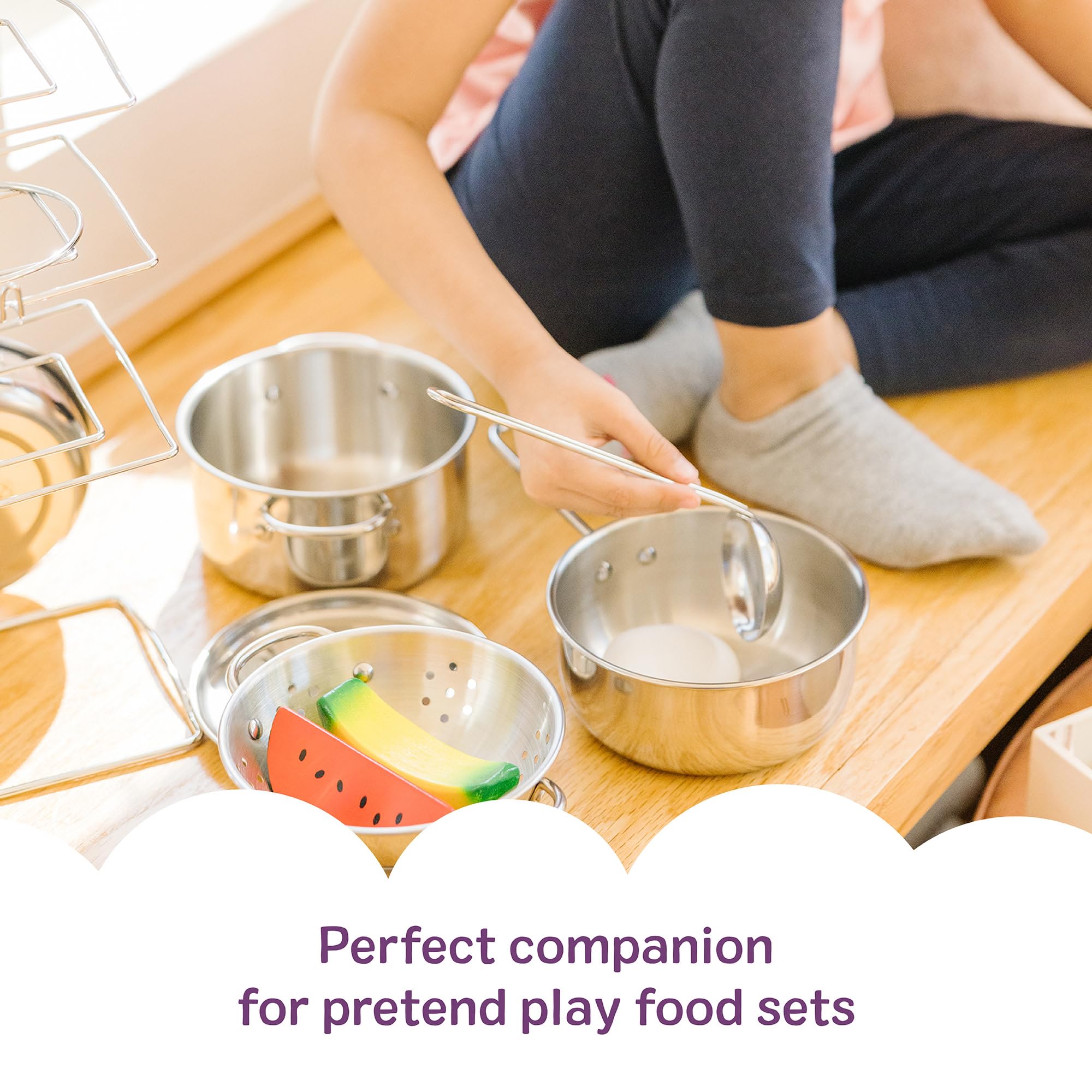 Melissa & Doug Stainless Steel Pots and Pans Pretend Play Kitchen Set - 8 Pcs | Ages 3+ 7