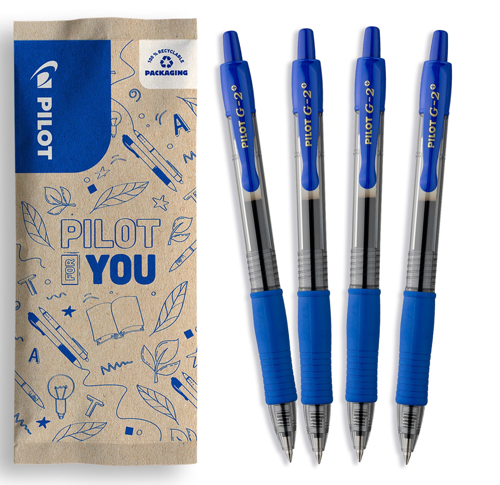 PILOT G2-07 Retractable Gel Rollerball Pen - Medium 0.7mm Tip, Blue Ink - 4 Pack