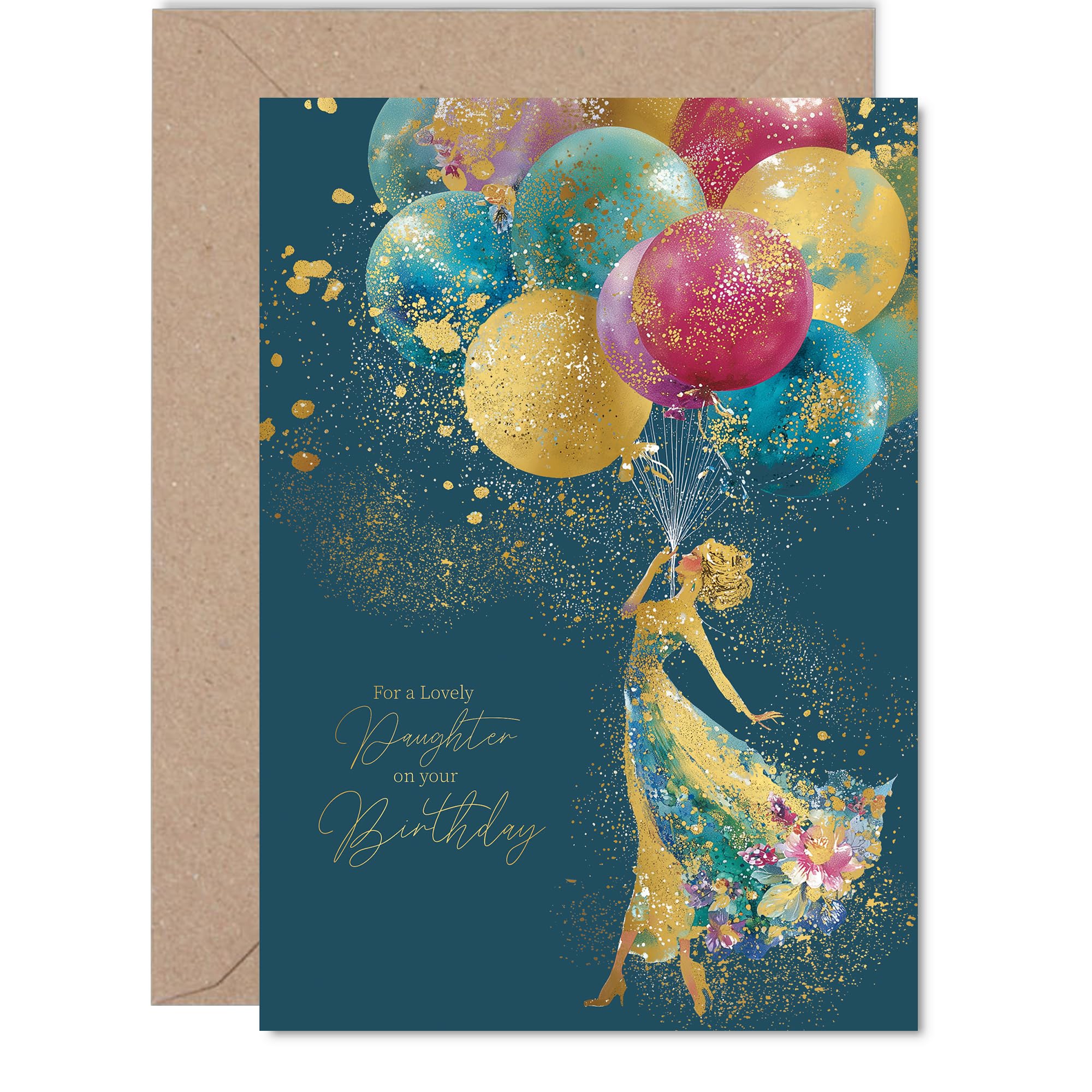 Giftzie Daughter Birthday Card - Gold Silhouette Balloons | 127mm x 178mm | Uncoated Interior