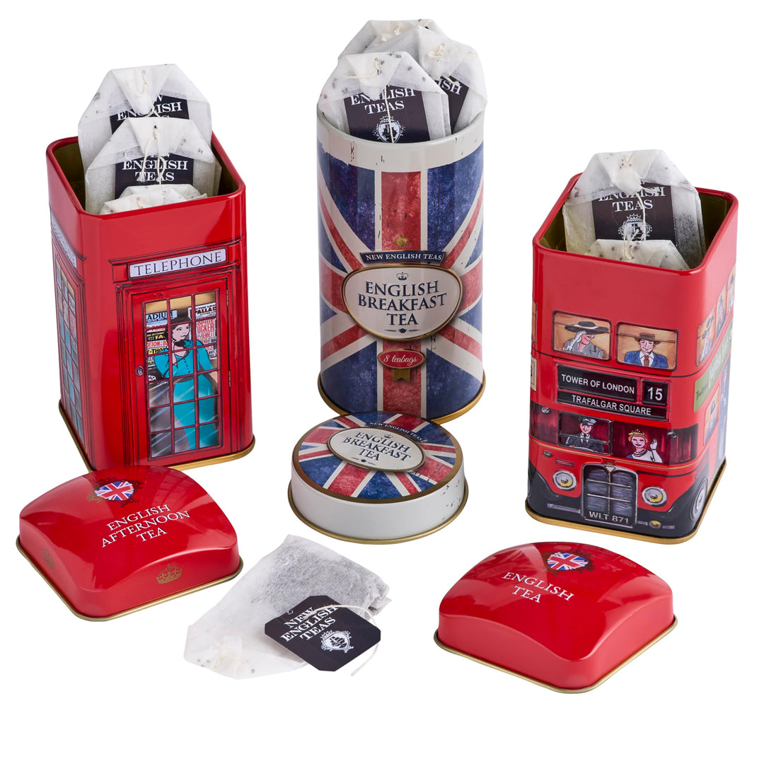 Heritage Tea Selection Triple Tin Gift Set with 28 Teabags - Bus, Union Jack, Telephone Box