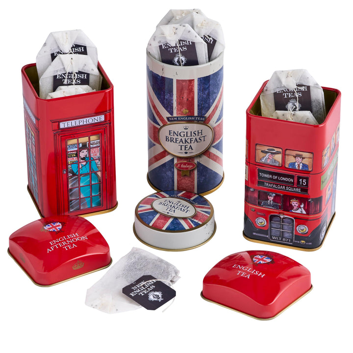 Heritage Tea Selection Triple Tin Gift Set with 28 Teabags - Bus, Union Jack, Telephone Box