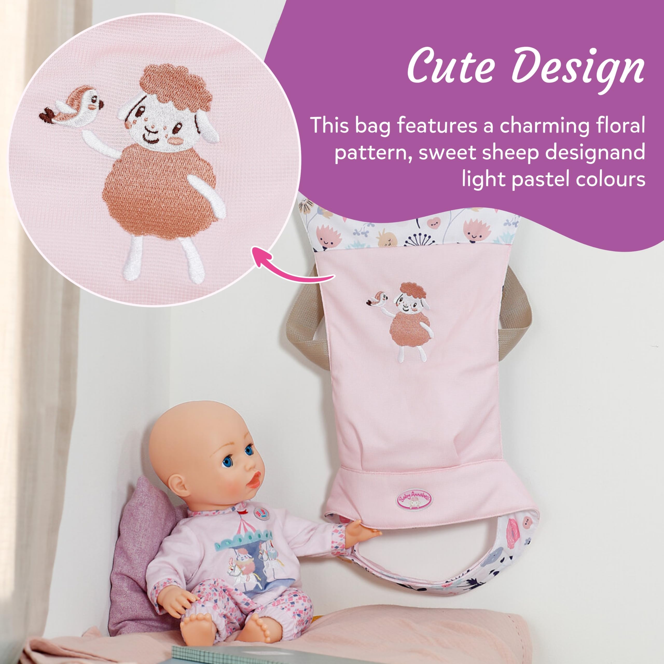 Baby Annabell Baby Doll Carrier - Adjustable Straps | Fits 36cm & 43cm Dolls | Ages 3+ 6