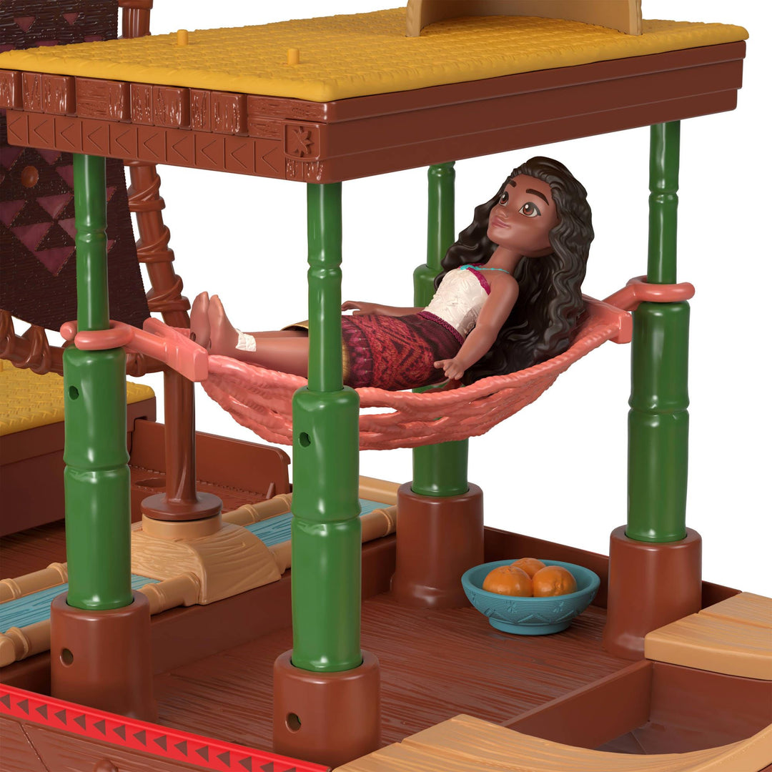 Mattel Disney Moana 2 Adventure Canoe Playset - Floating Playset with Posable Doll & 6 Transforming Areas for Ages 3+