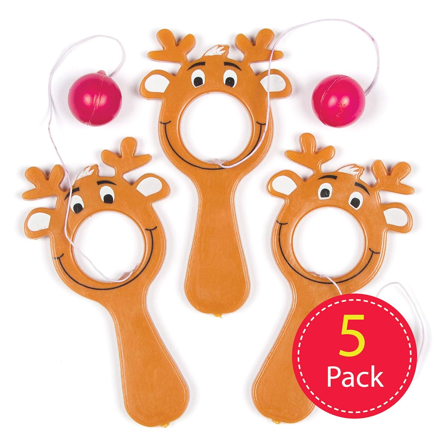 Baker Ross Mini Reindeer Bat & Ball Game - Christmas Party Favour for Kids (Pack of 5) 5