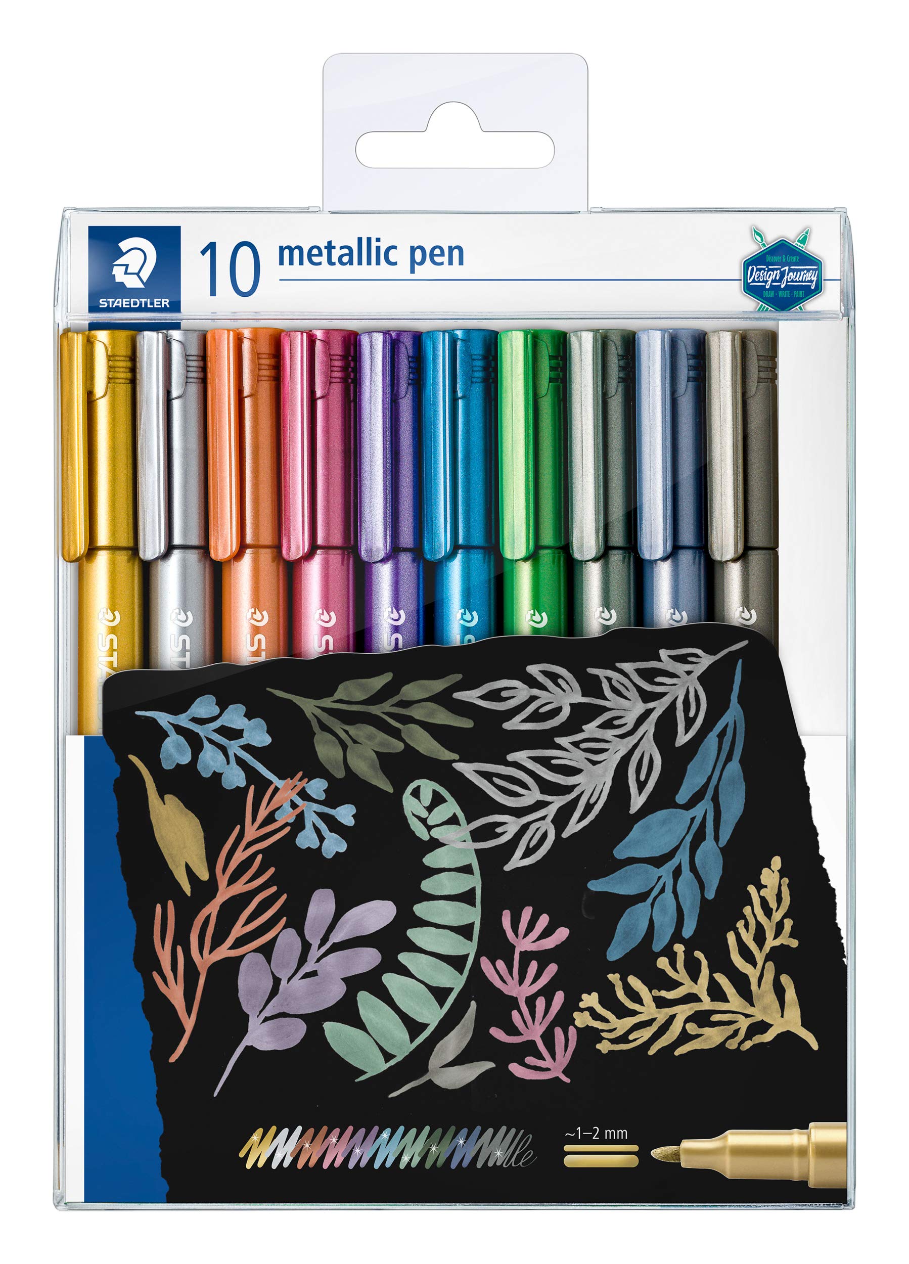 STAEDTLER Design Journey Metallic Markers - Assorted Colours, 1-2 mm Rounded Tip, 10 Count